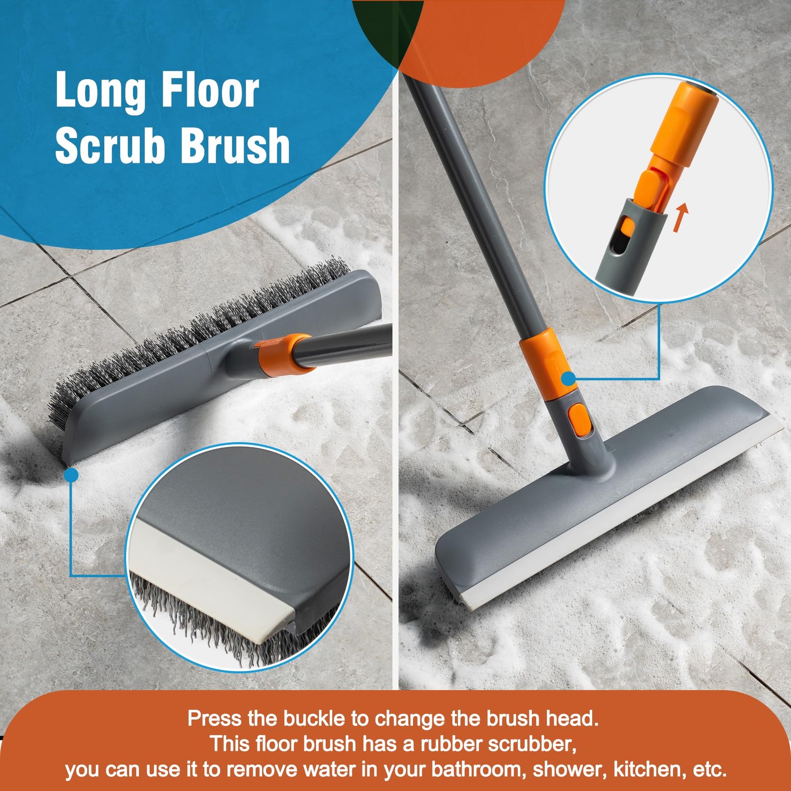 Floor Scrub Brush Tile Tub Scrubber Brush With 4 Different Cleaning Heads Shower