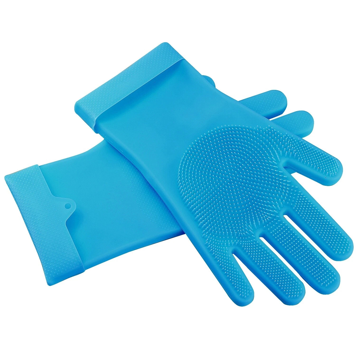 Blue Pair Magic Silicone Gloves Reusable Cleaning Kitchen Dishwashing Car Wash