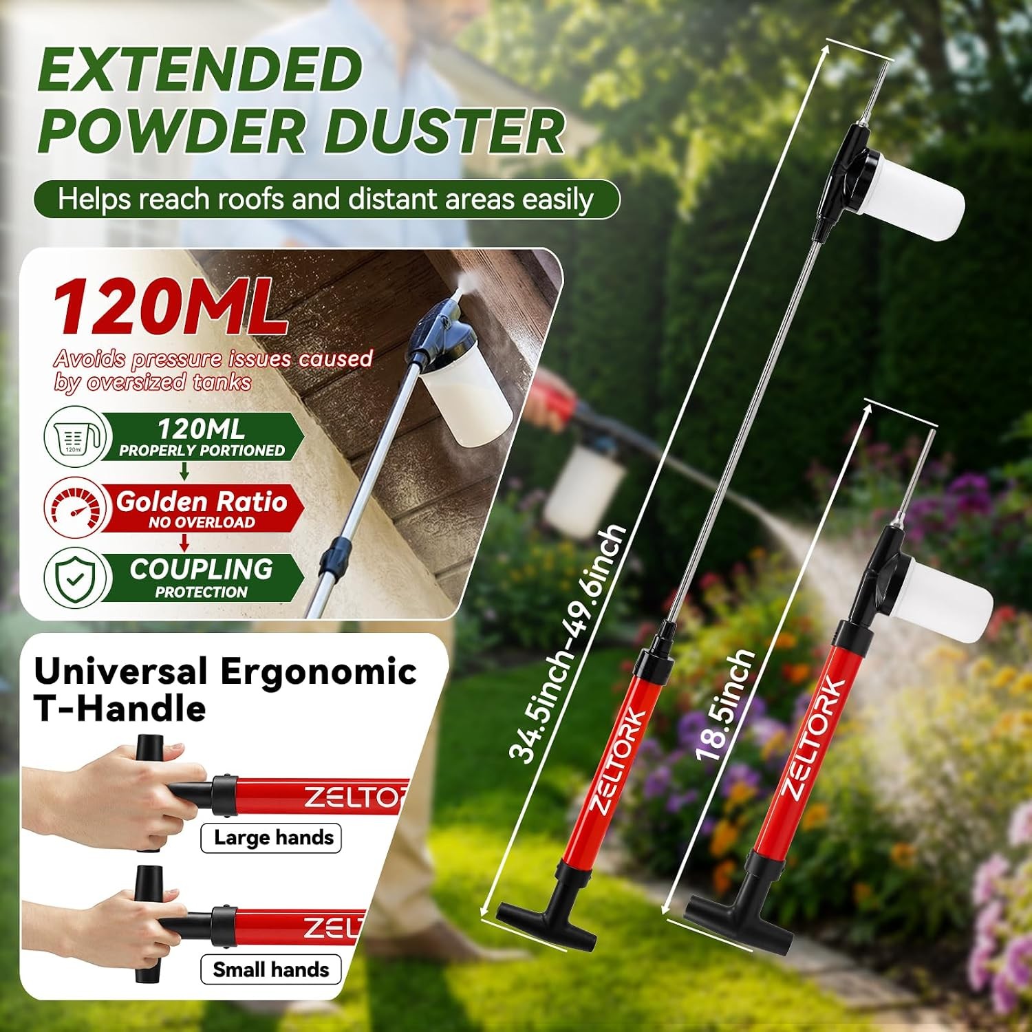 Diatomaceous Earth Powder Duster with Tube Cleaning Brush, Adjustable 4FT Rod, P