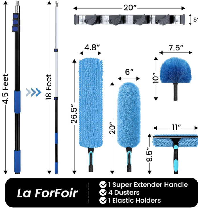 Kit limpiador techos altos 25 pies con poste extensible, plumero y escobilla
