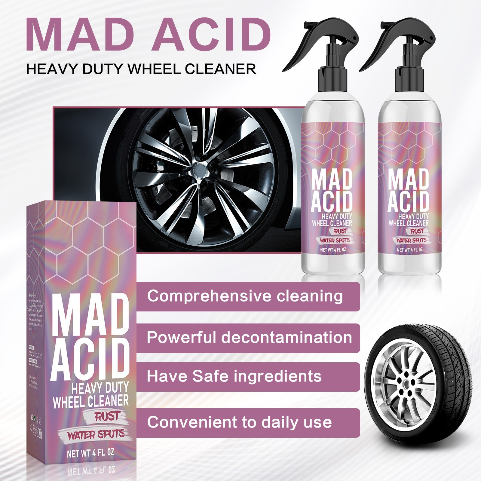 1-3X Mad Acid-Heavy-Duty Wheel Cleaner Water Spot Remover for Cars Glass Cleaner