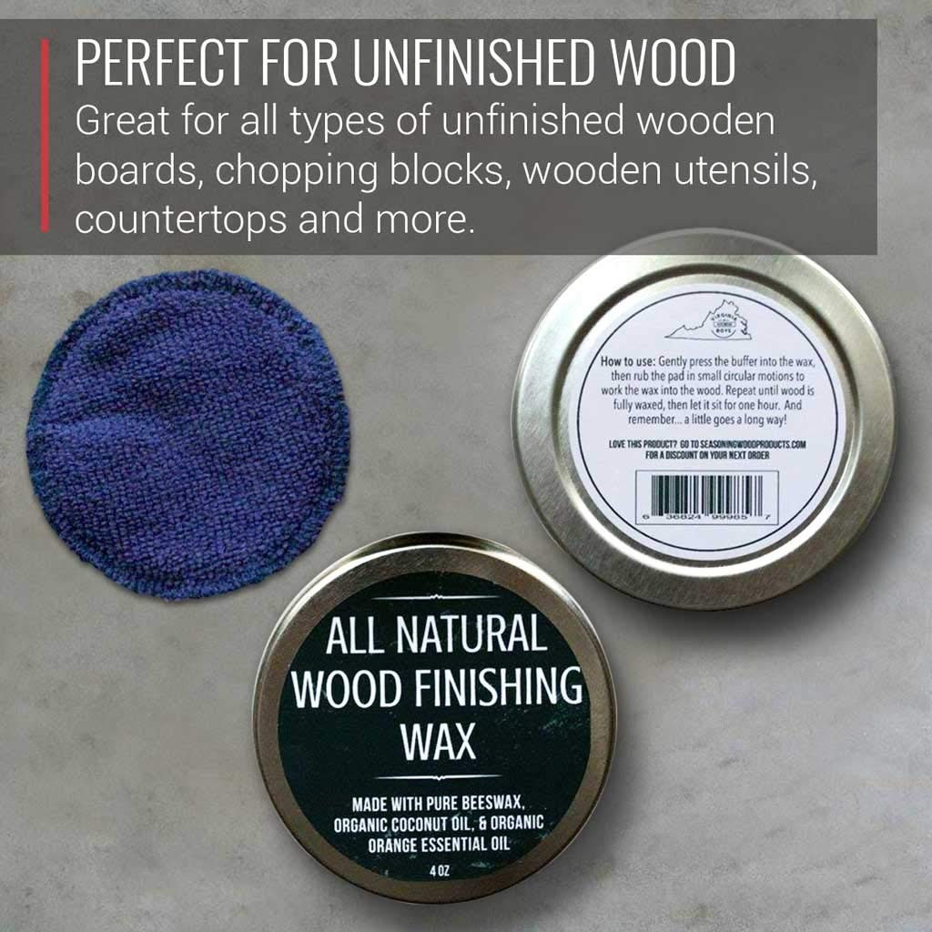 Wood Wax – Applicator included – made with Coconut Oil and Beeswax – Food – f…
