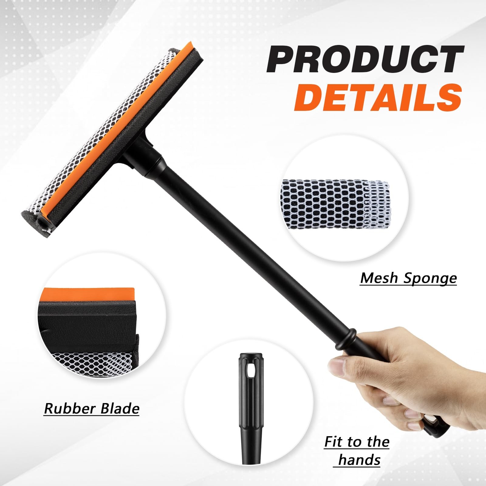 2 in1 Window Squeegee for Car, Window Cleaner with 16inch Long Handle,Sponge …