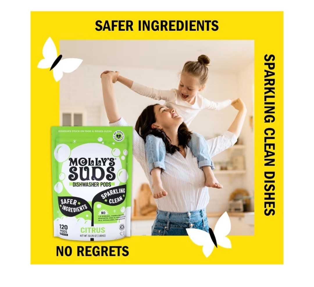 Molly’s Suds Dishwasher Pods Citrus 120 Safer Ingredients Vegan Cruelty-Free