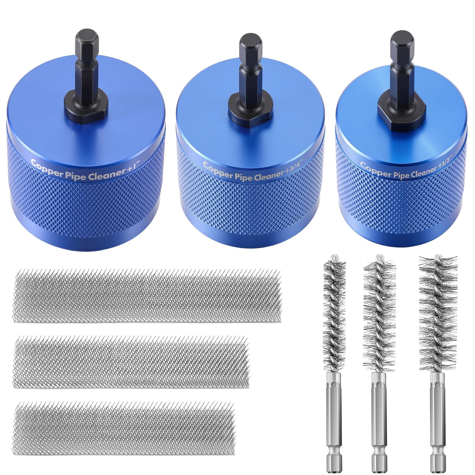 3 Pcs Copper Pipe Cleaner with 1/4 Inch Hex Shank, 1/2″ 3/4″ 1″ Wire Bore Brush