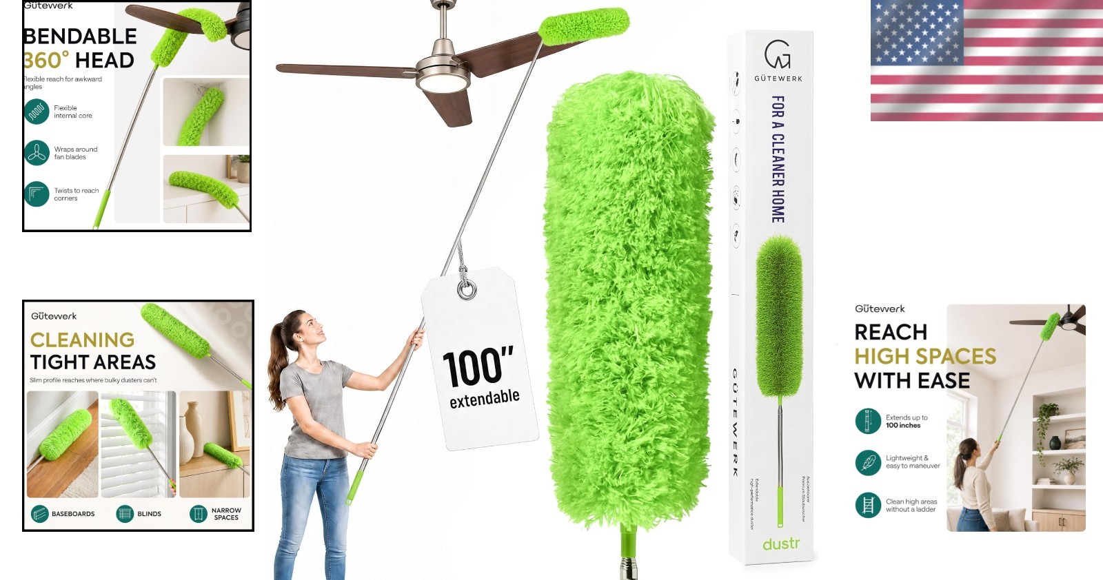100″ Extendable Microfiber Duster – Washable, Bendable