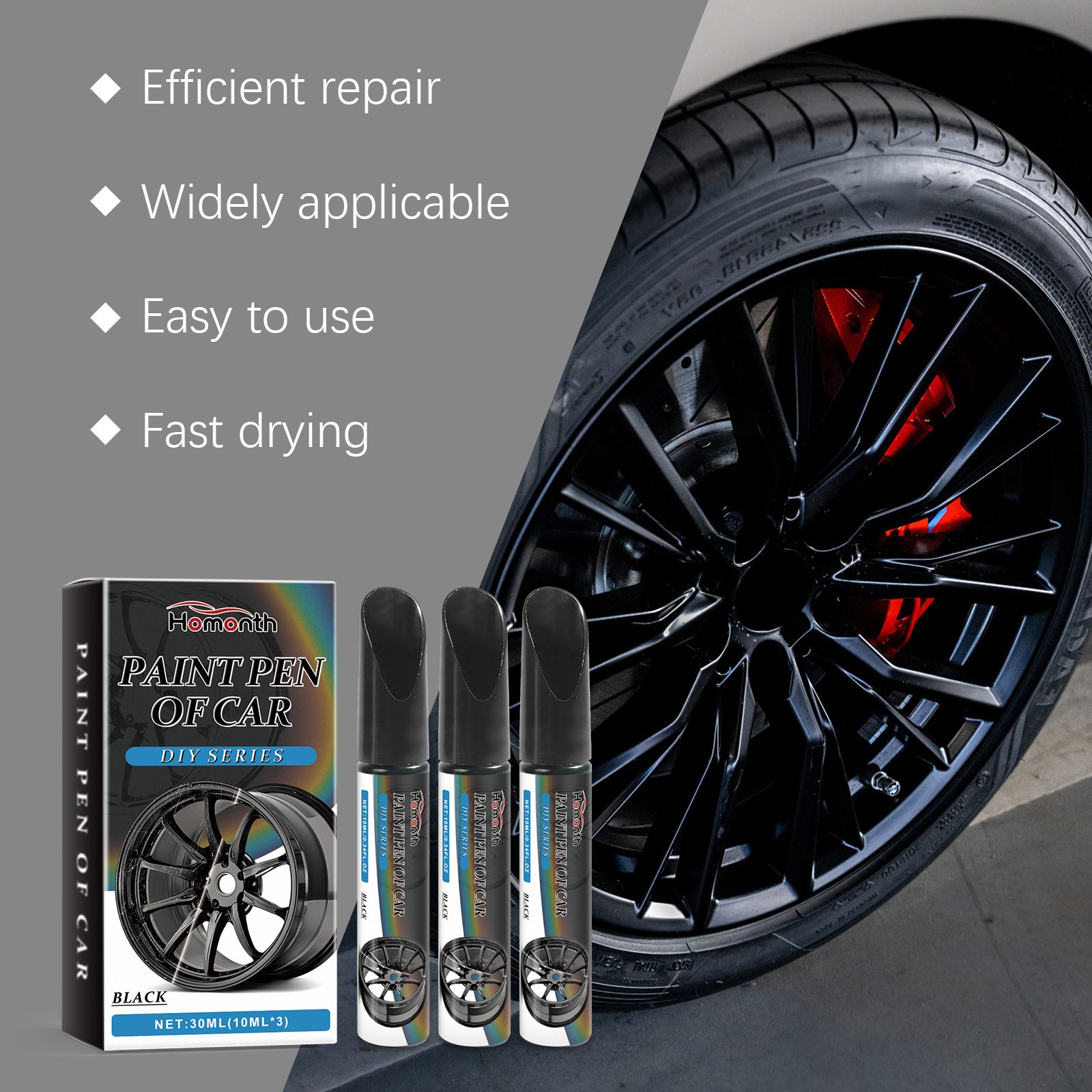 Black Wheel Scratch Repair Pen – Rim Touch Up Paint for Car Rust Protection