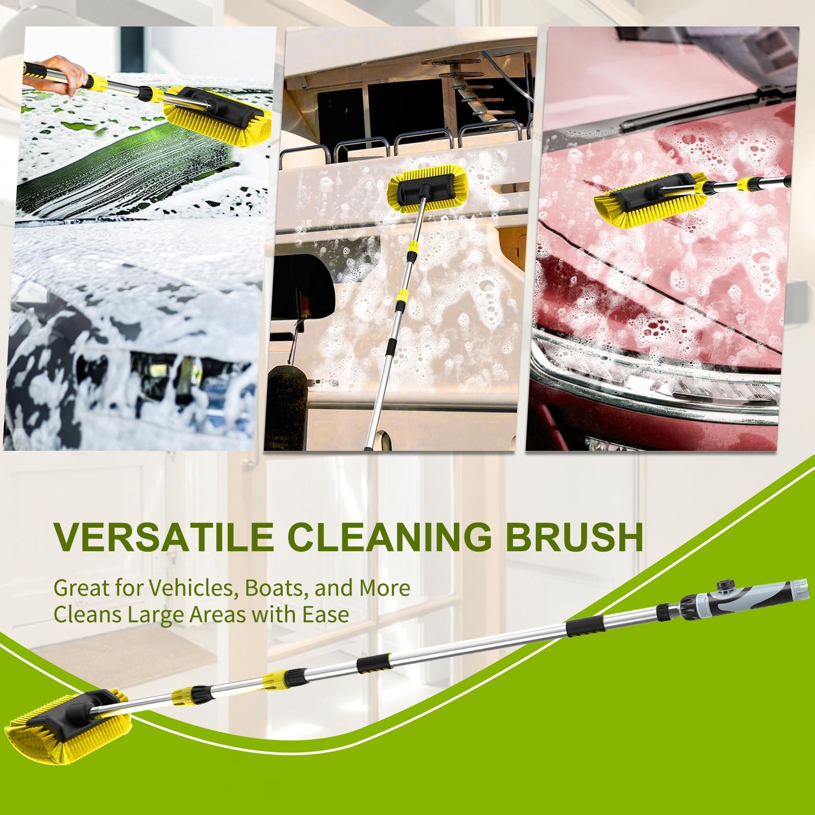 12FT Car Wash Brush with Long Handle, Telescopic Car Wash Brush with Soap Dis…