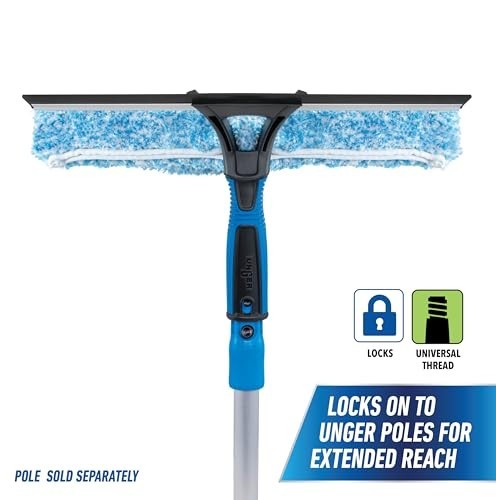 2-in-1 Window Cleaning Tool – 14″ Squeegee & Scrubber, Streak-Free Glass Cleaner