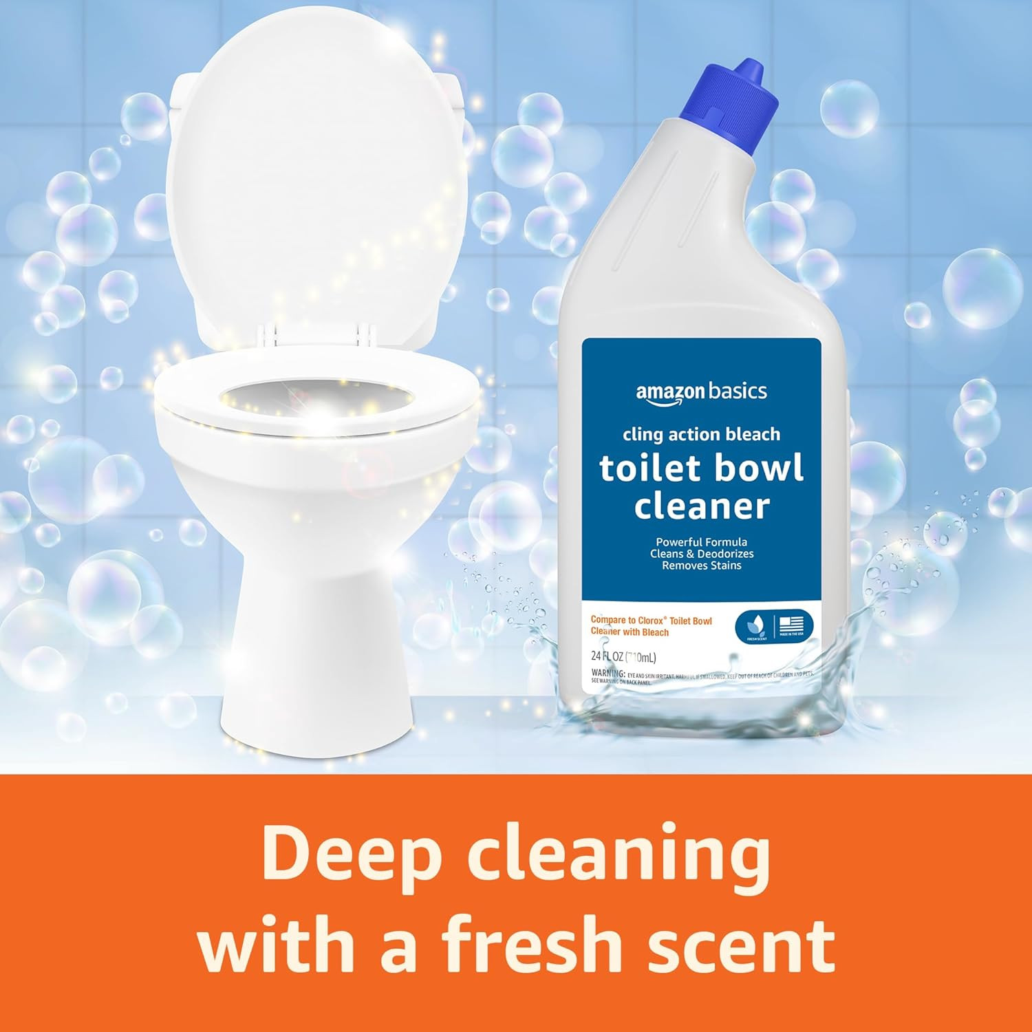 Amazon Basics Toilet Bowl Cleaner Cling Action Formula with Bleach, Fresh Scent