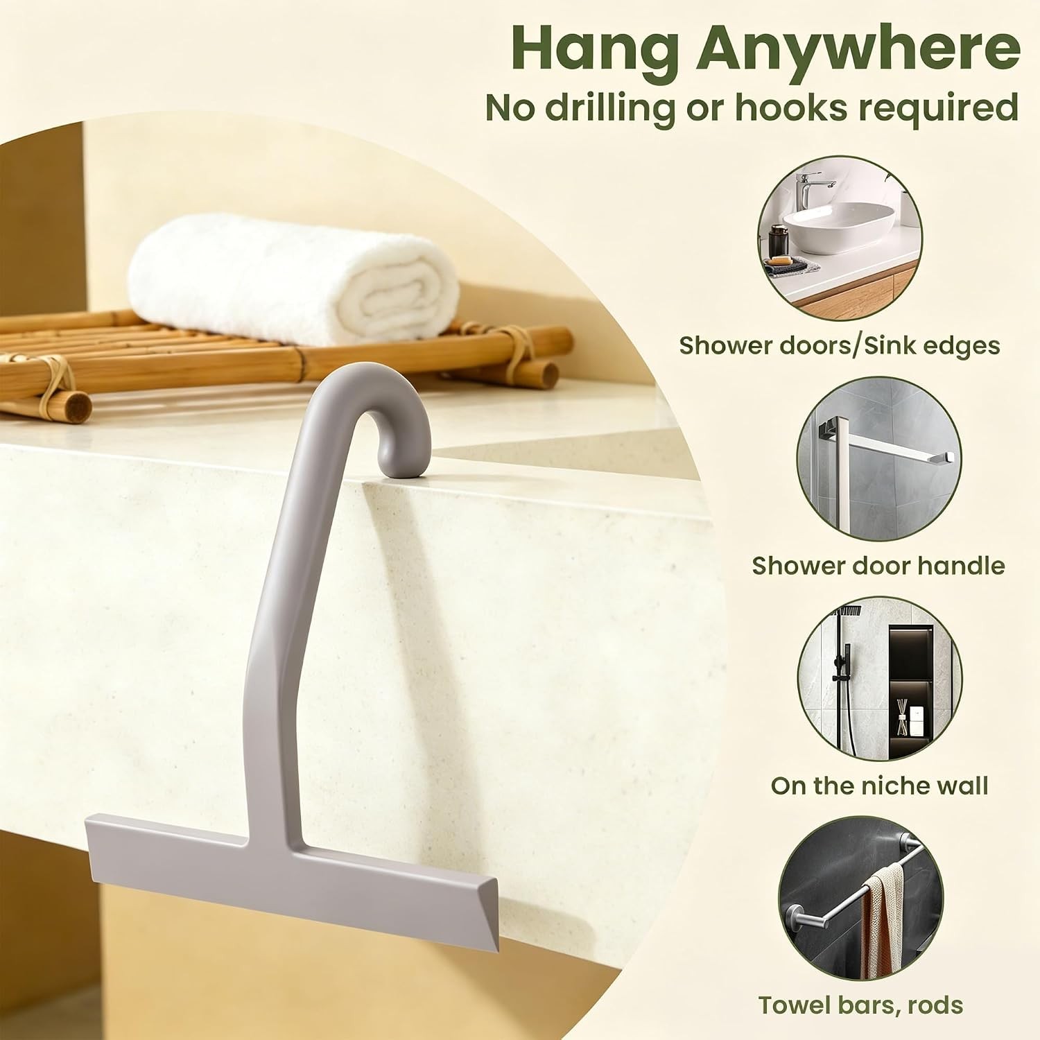 Shower Squeegee for Glass Doors – 10 Inch Bathroom Squeegee with Ergonomic Round