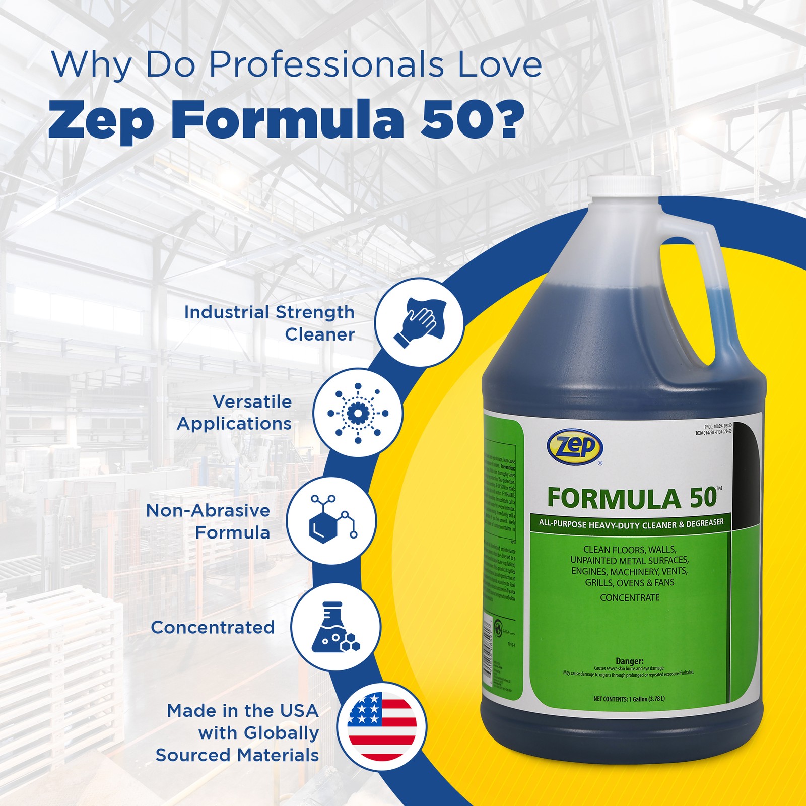 Zep Formula 50 Heavy-Duty Alkaline Cleaner – 1 Gallon (Case of 4) 85924