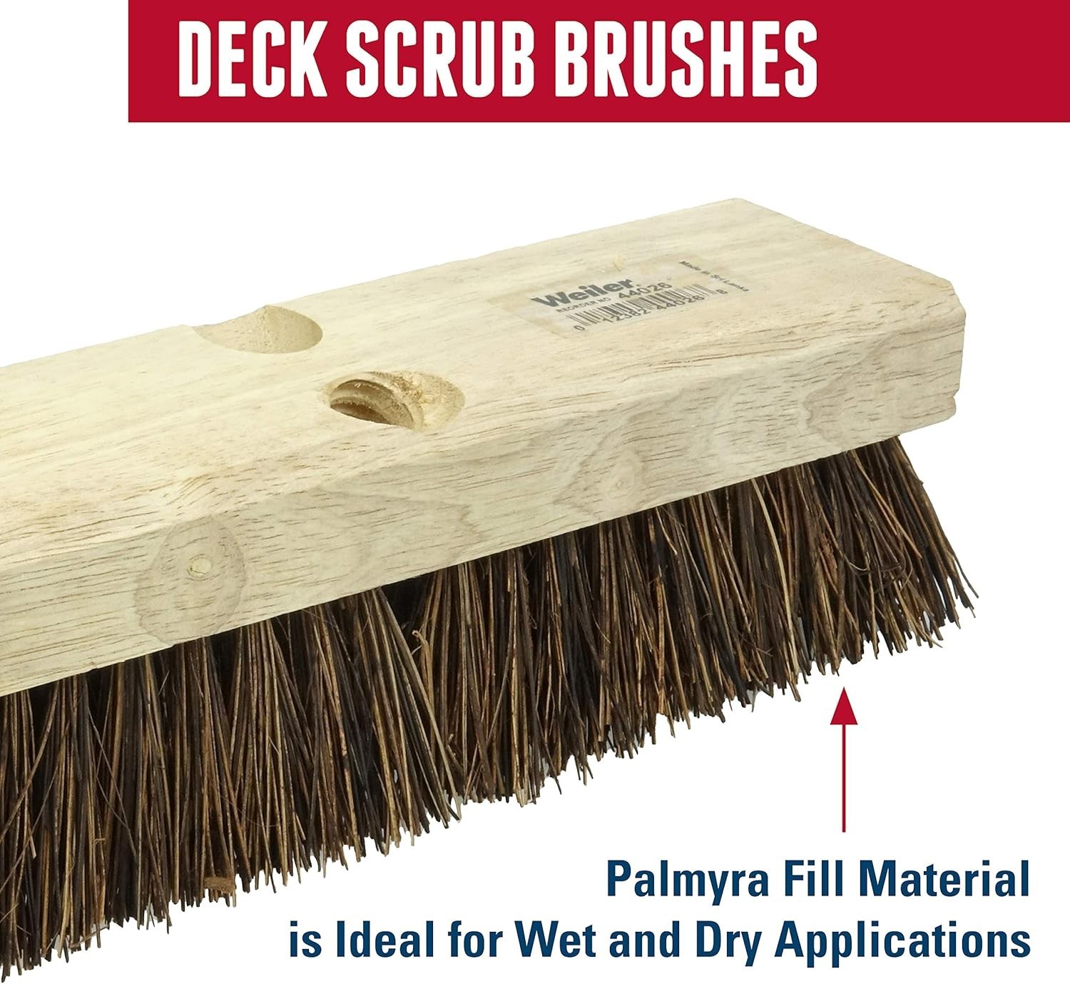 Heavy Duty Deck Scrub Brush Natural Palmyra Bristles for Hard Surfaces