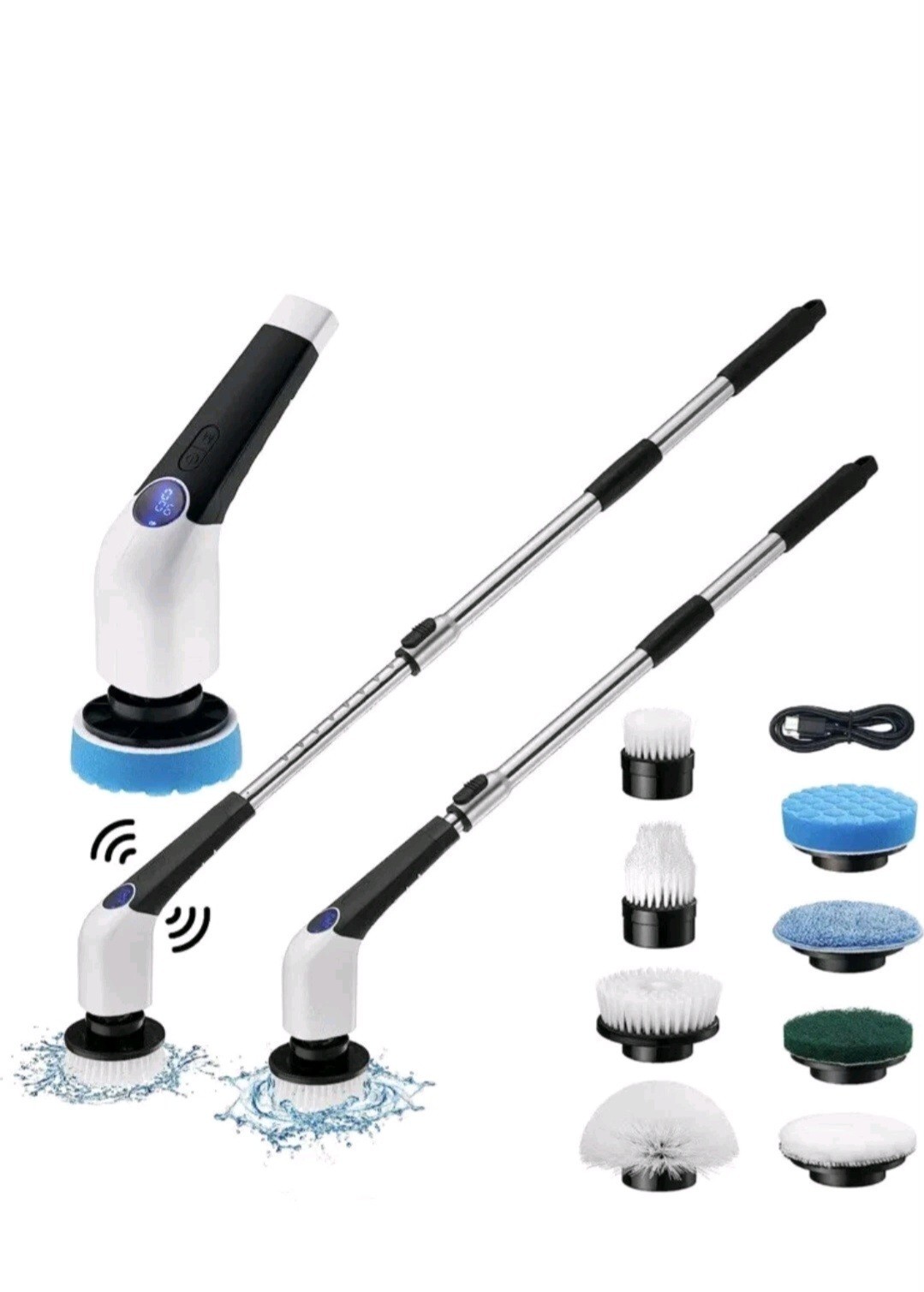 Voice-Prompted Cordless Spin Scrubber: 8 Brush Heads, Rechargeable Easy To Use