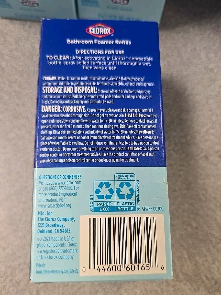 4 Boxes CLOROX BATHROOM FOAMER REFILLS 8 Total Refills FRESH SCENT NIB
