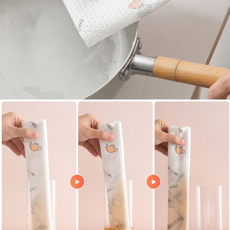 50Pcs/Roll From Reusable Lazy Rags Bamboo Towels Wet And Dry For KitchN8