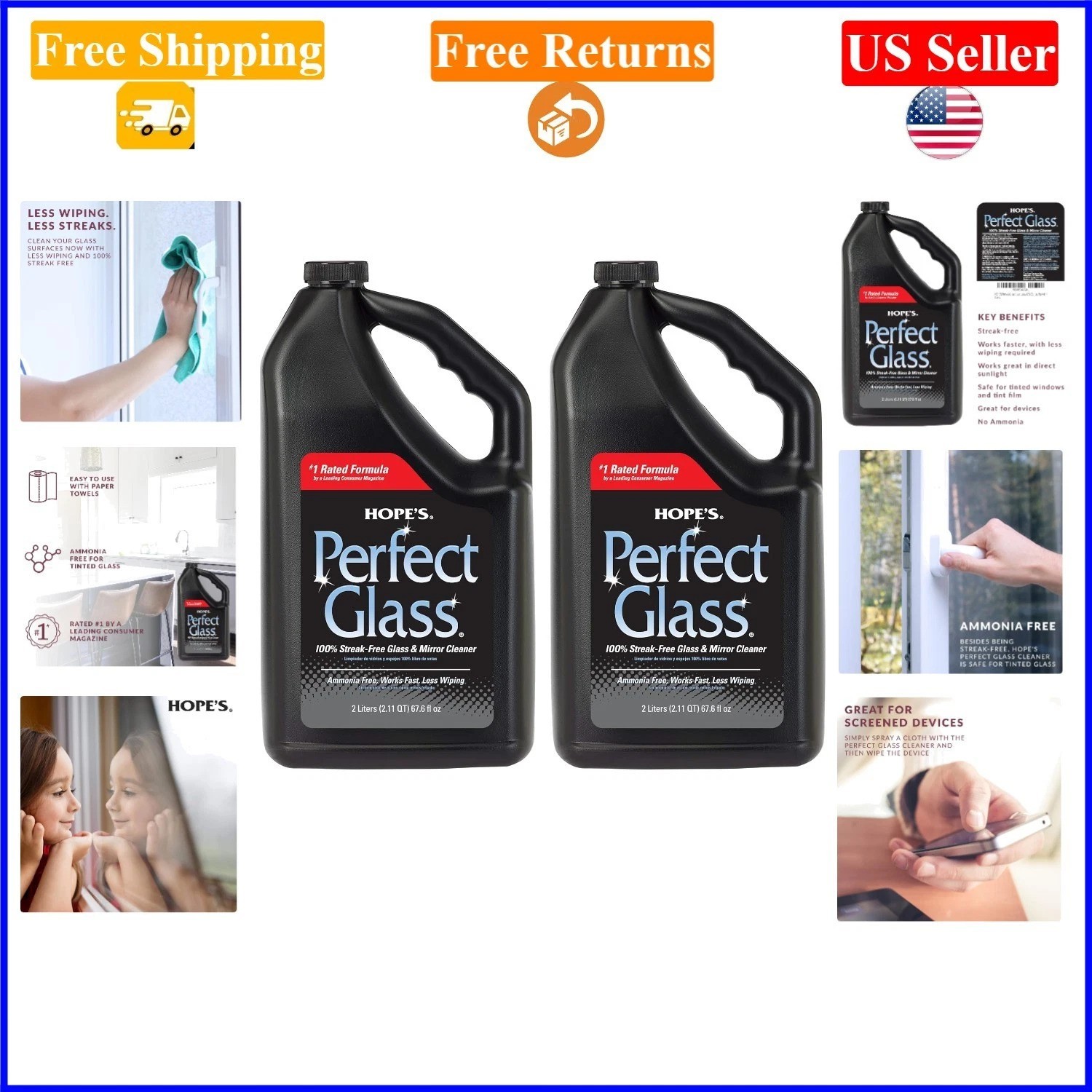 Perfect Glass Cleaner Spray Refill, Streak-Free, Ammonia-Free, Pack of 2, 67….