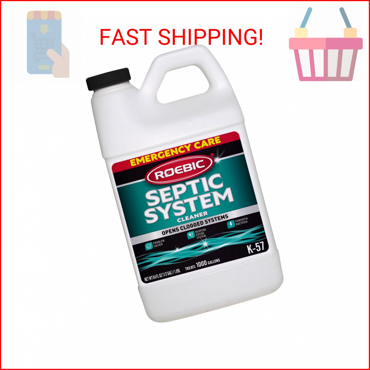 Roebic K-57-H K-57-H-3 Septic System Treatment: 1/2 Gallon, Clears Clogs, Restor