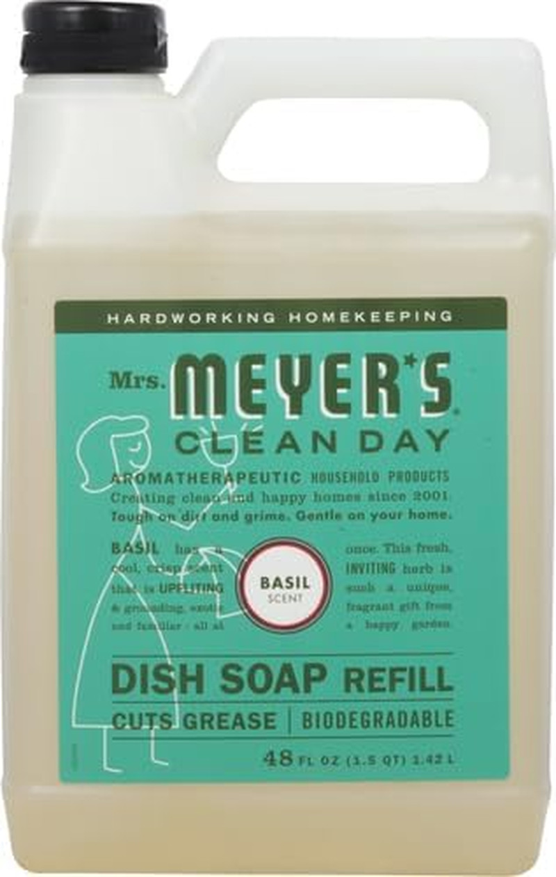 Mrs. MEYER’S CLEAN DAY Liquid Dish Soap Refill, Basil, 48 Fl. Oz (Pack of 6)