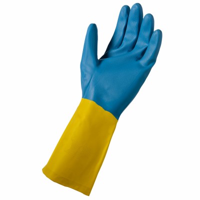 Women’s Neoprene-Coated Latex Gloves, Blue & Yellow, L – 12683-26