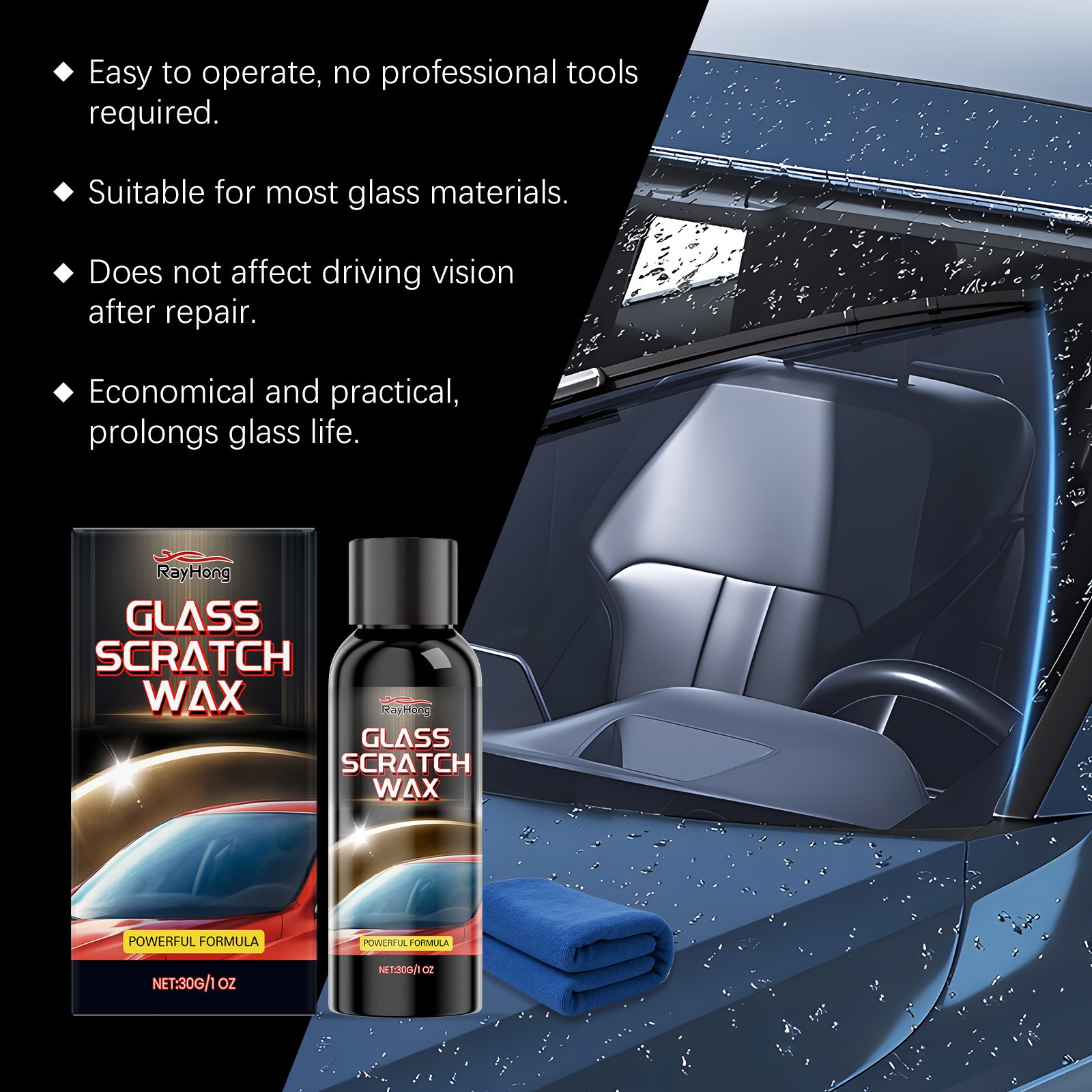 Car Windshield Scratch Remover, Window Polisher, Windshield/ Glass Polishing Kit