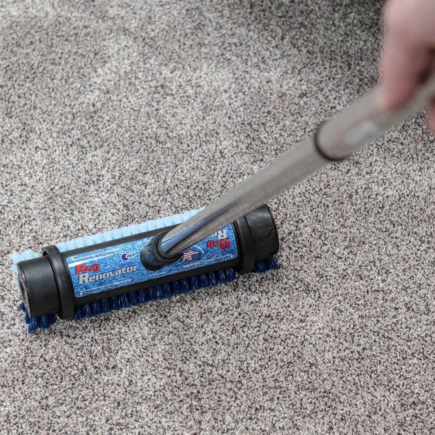 Ergonomic 2-in-1 Carpet Scrubber with Long Handle & Stain-Removing Shampoo