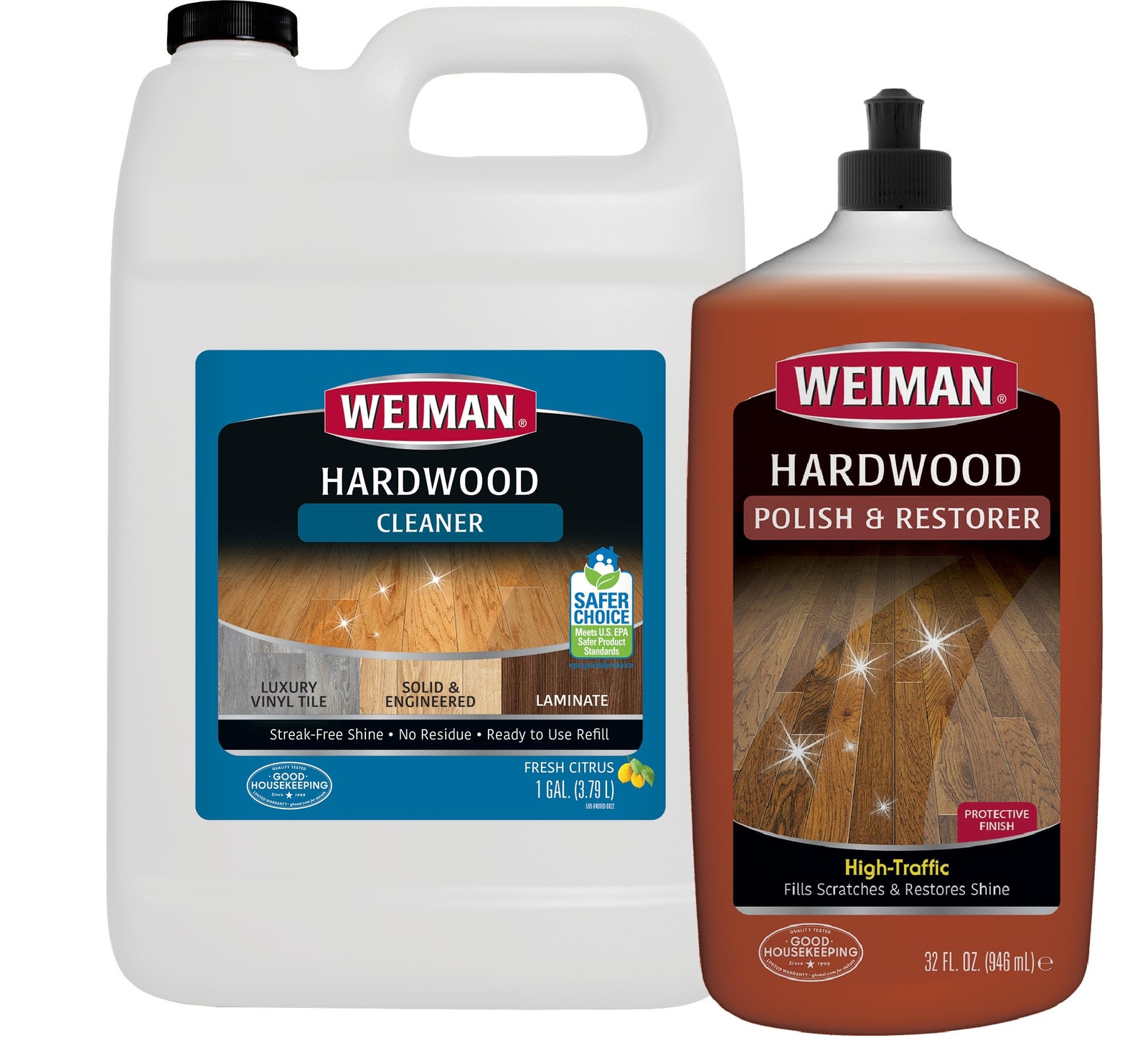 Weiman Hardwood Floor Cleaner and Polish – 128 Ounce Cleaner and 32 Ounce Po…