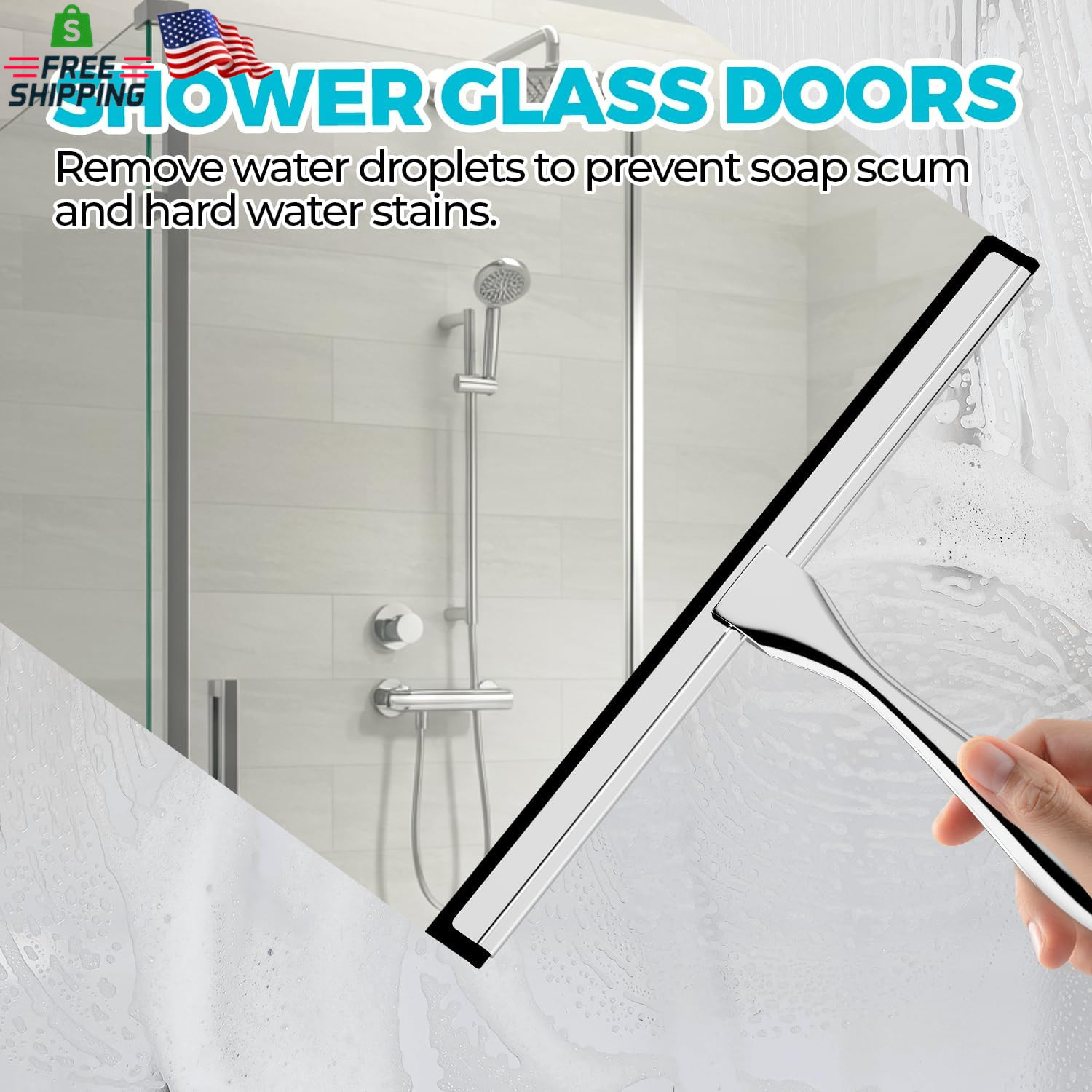 ALFLOD 12-Inch All-Purpose Shower Squeegee for Shower Doors, Tile Shower Walls,
