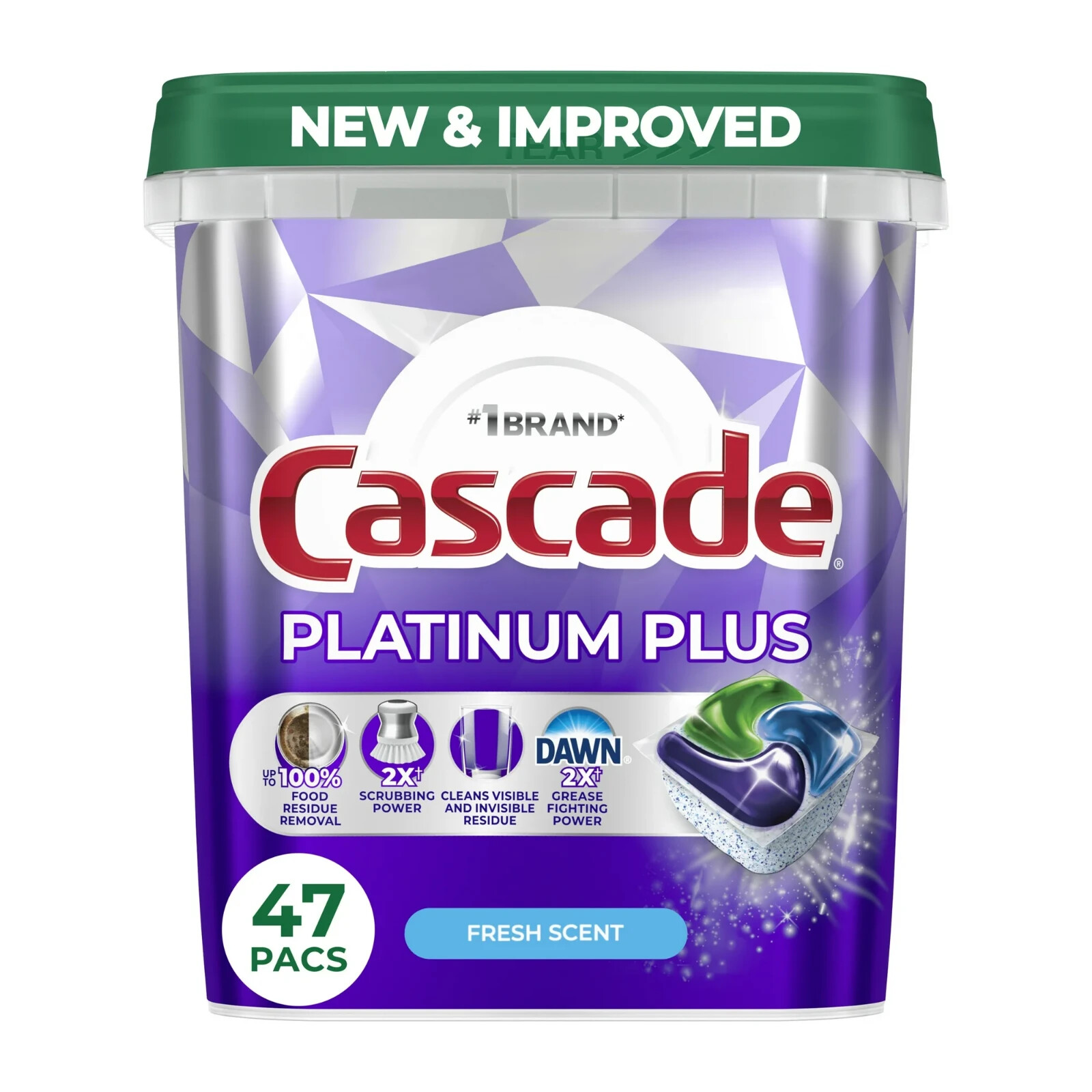 2 Pack Cascade Platinum Plus Dishwasher Pods, Detergent Tabs, Fresh, 47 Ct