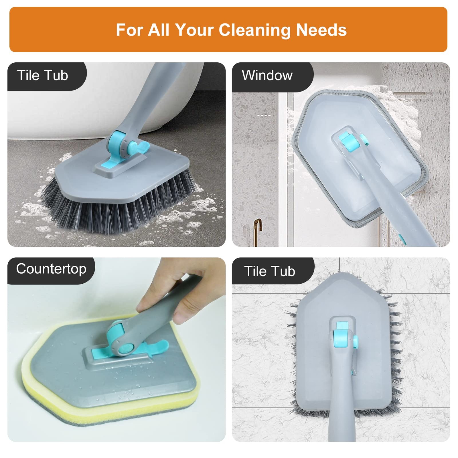 Shower Cleaning Brush With Long Handle 3 In 1 Tub And Tile Scrubber Brush With 5