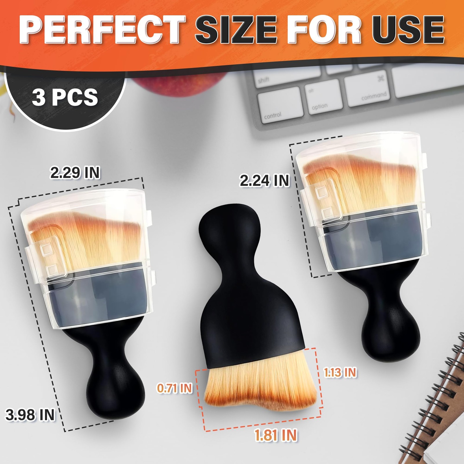 Car Detailing Brushes 3pc Interior Cleaning Soft Nylon Waterproof Handle 2.29×3.