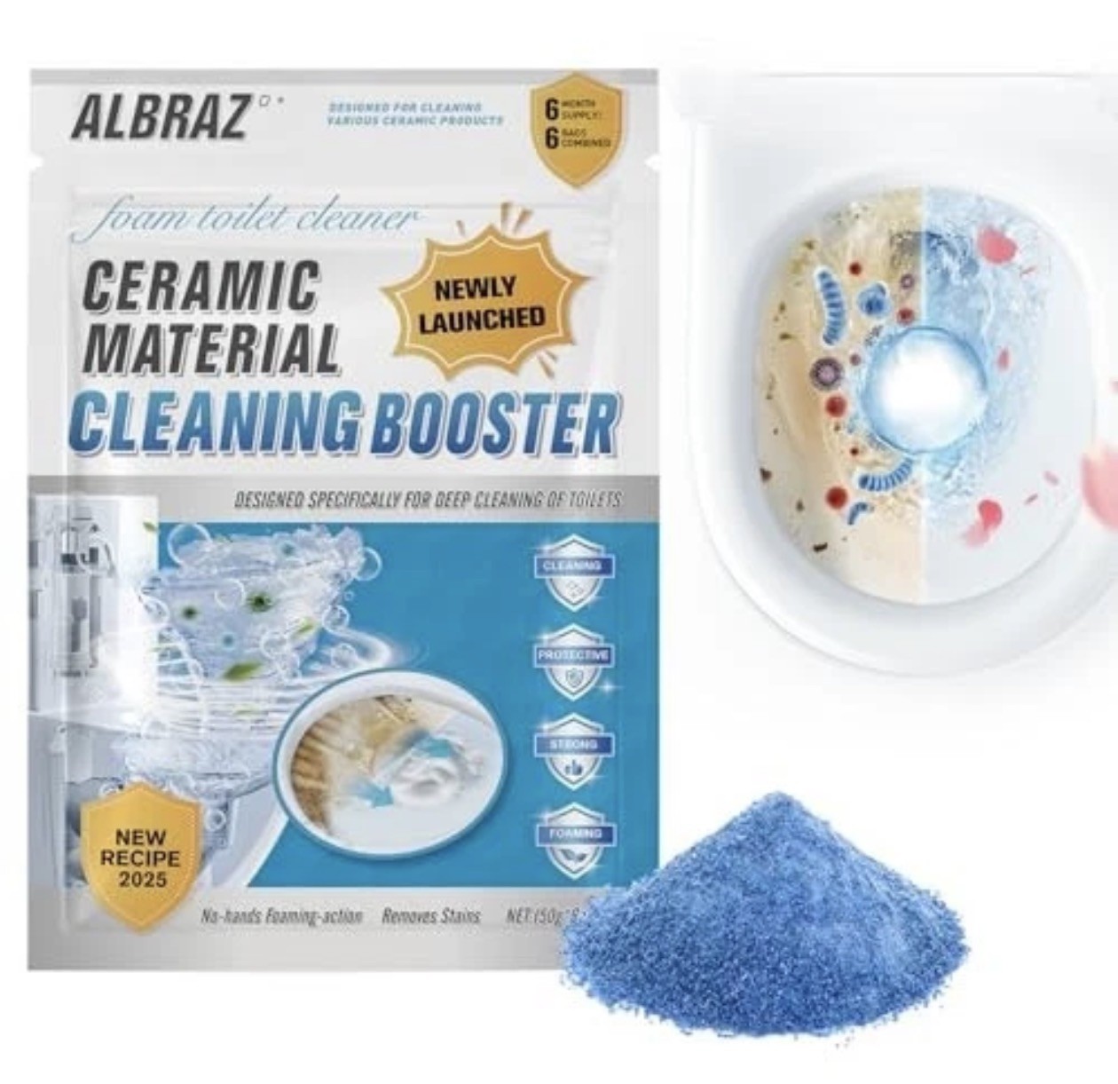 Foam Toilet Cleaner 6-Bags Ceramic Material Stains Cleaning Booster Exp. 10/2028
