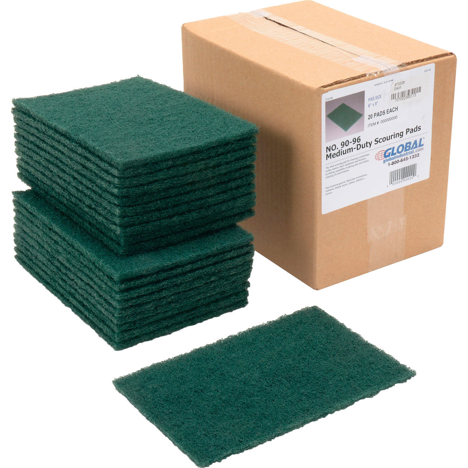 Global Industrial Medium Duty Scouring Pads Green 6″ x 9″ Case of 20 Pads