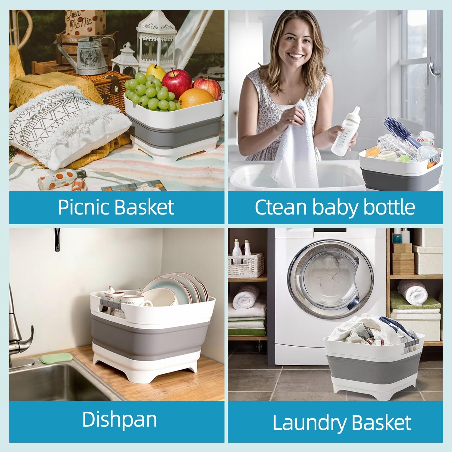 Collapsible Wash Basin for Baby Bottles – 2.4 Gallons Portable Wash Bin for R…