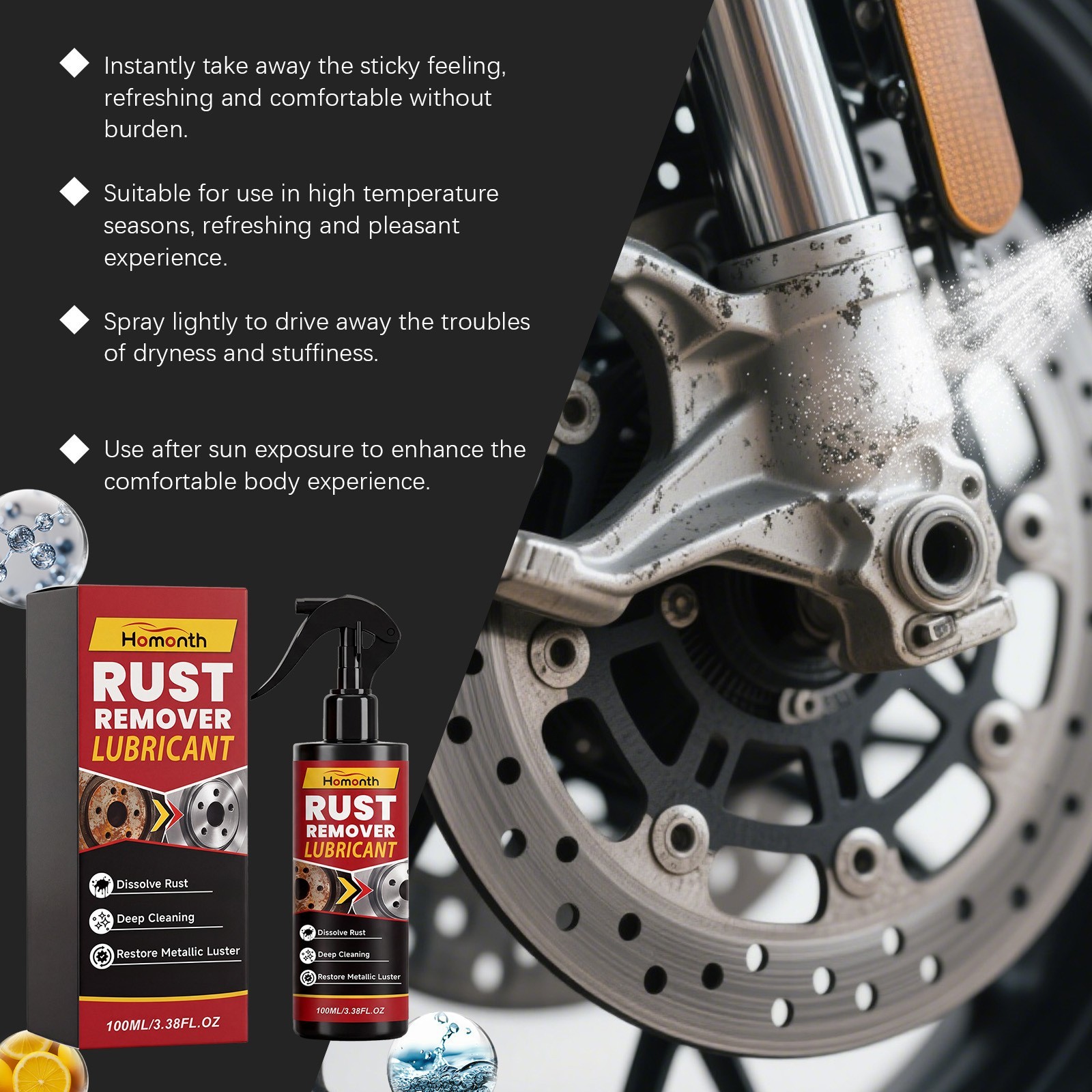 Rust Remover Lubricant Spray, Metal Rust Remover Spray For Car Parts Cleaning