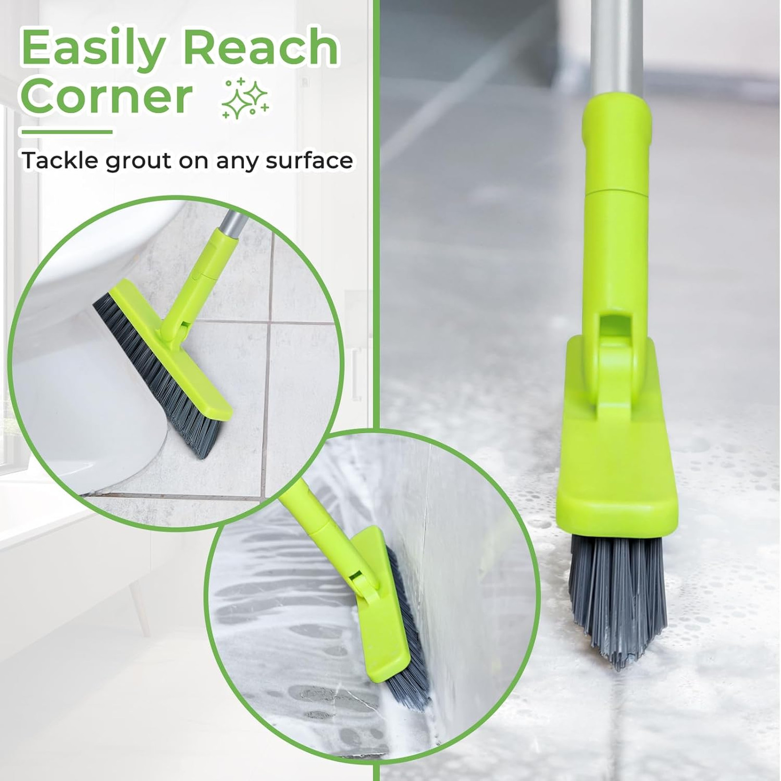 Grout Cleaner Brush with Long Handle, Tile Grout Scrub Brush for Bathroom Shower