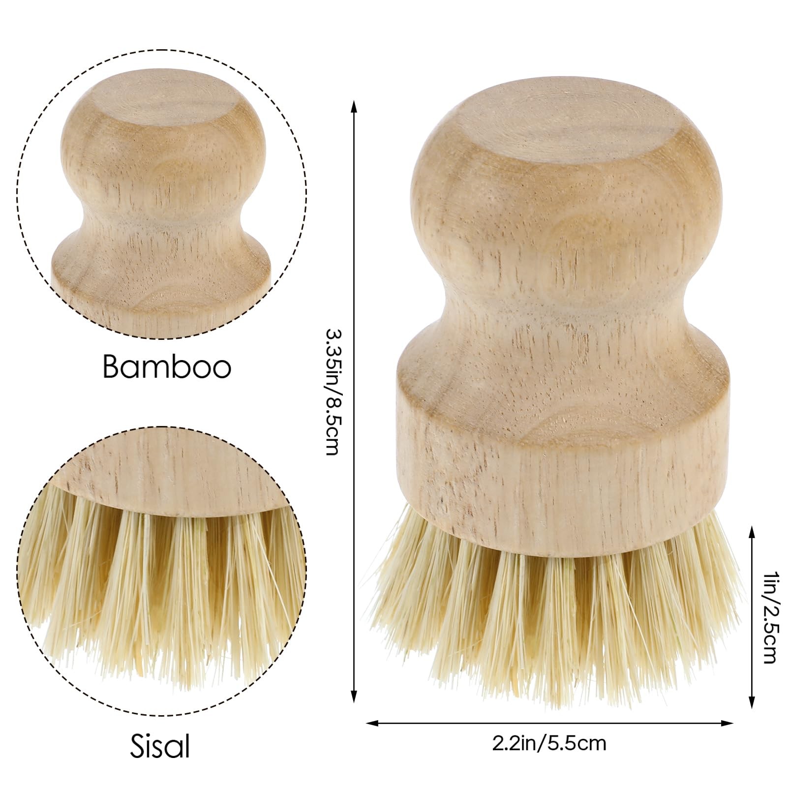 10 Pcs Dish Scrub Brush Set, Mini Natural Wooden Scrubbers Set Round Dish Bru…