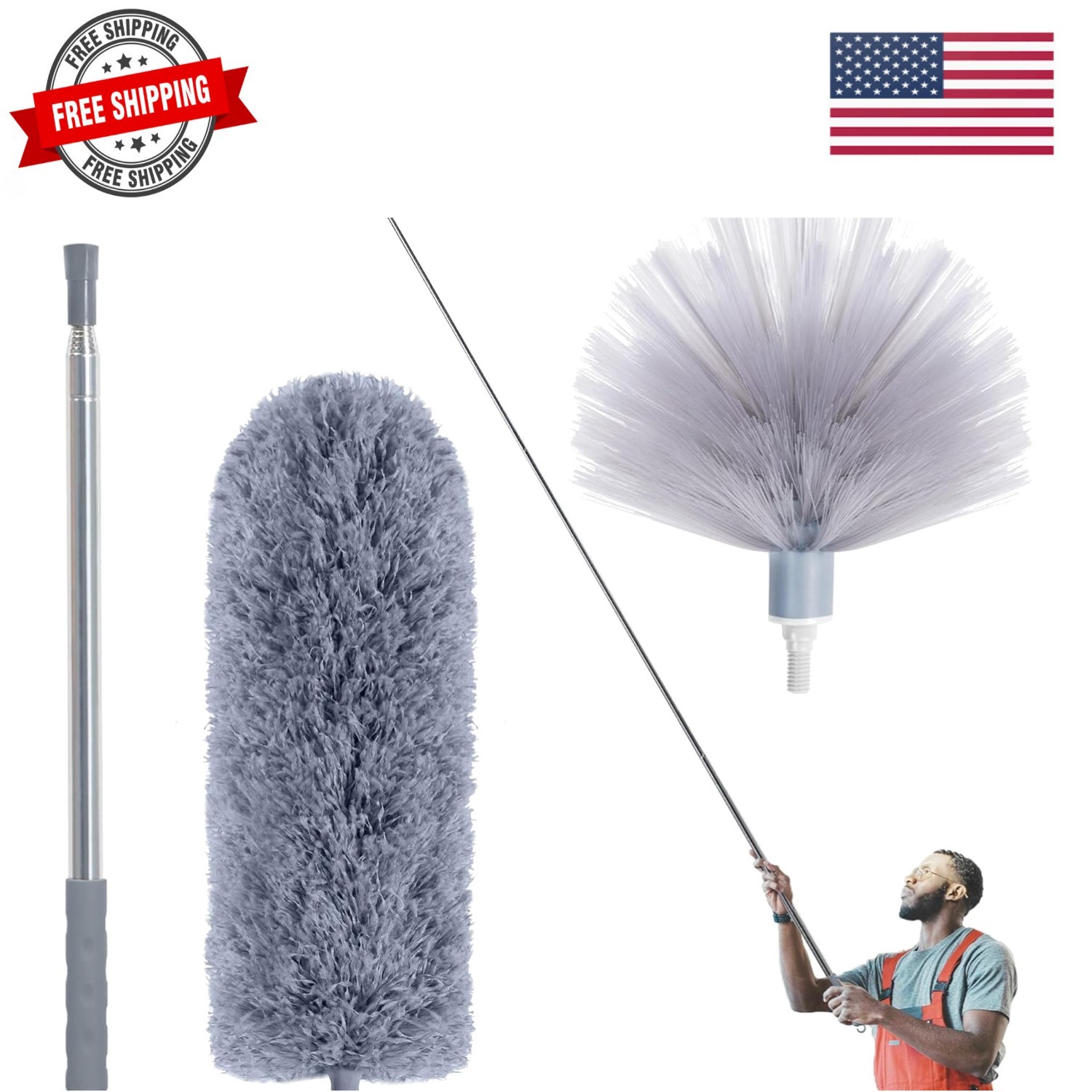 Cobweb Duster with Extension Pole, Spider Web Brush & Ceiling Cleaning Kit, 1…