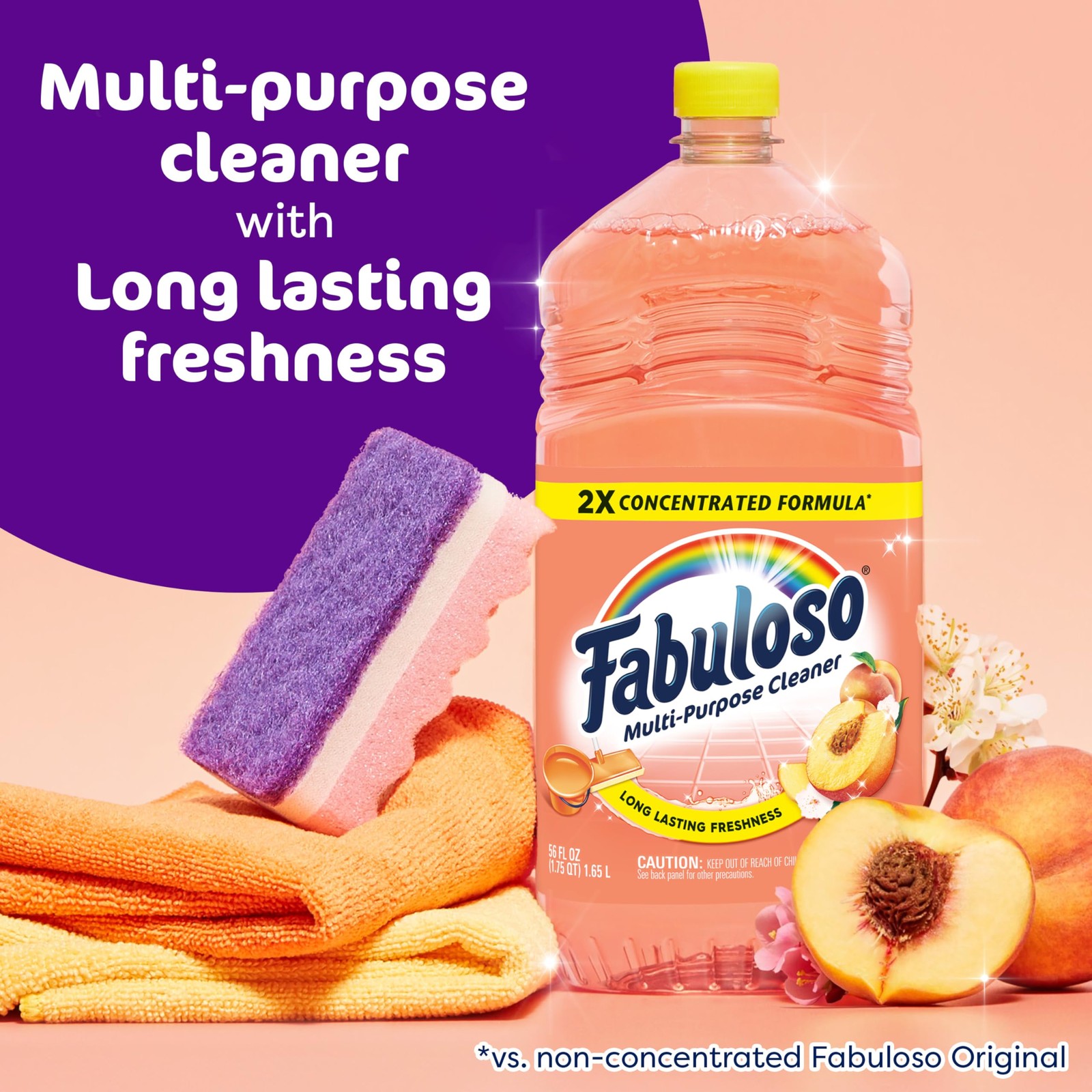Fabuloso 2X Multi-Purpose No Rinse Floor Cleaner Liquid Peach Scent 56oz