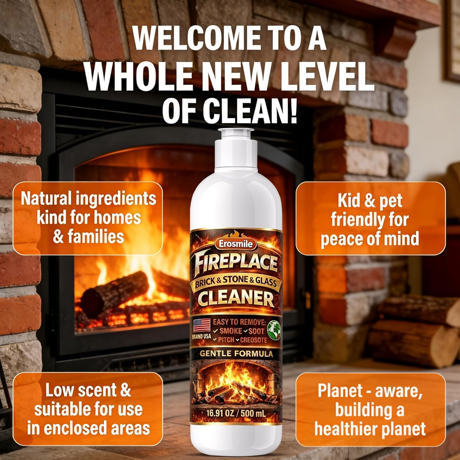 Fireplace Cleaning Set Fireplace Soot Remover with Scrub Brush for Brick, Stone,