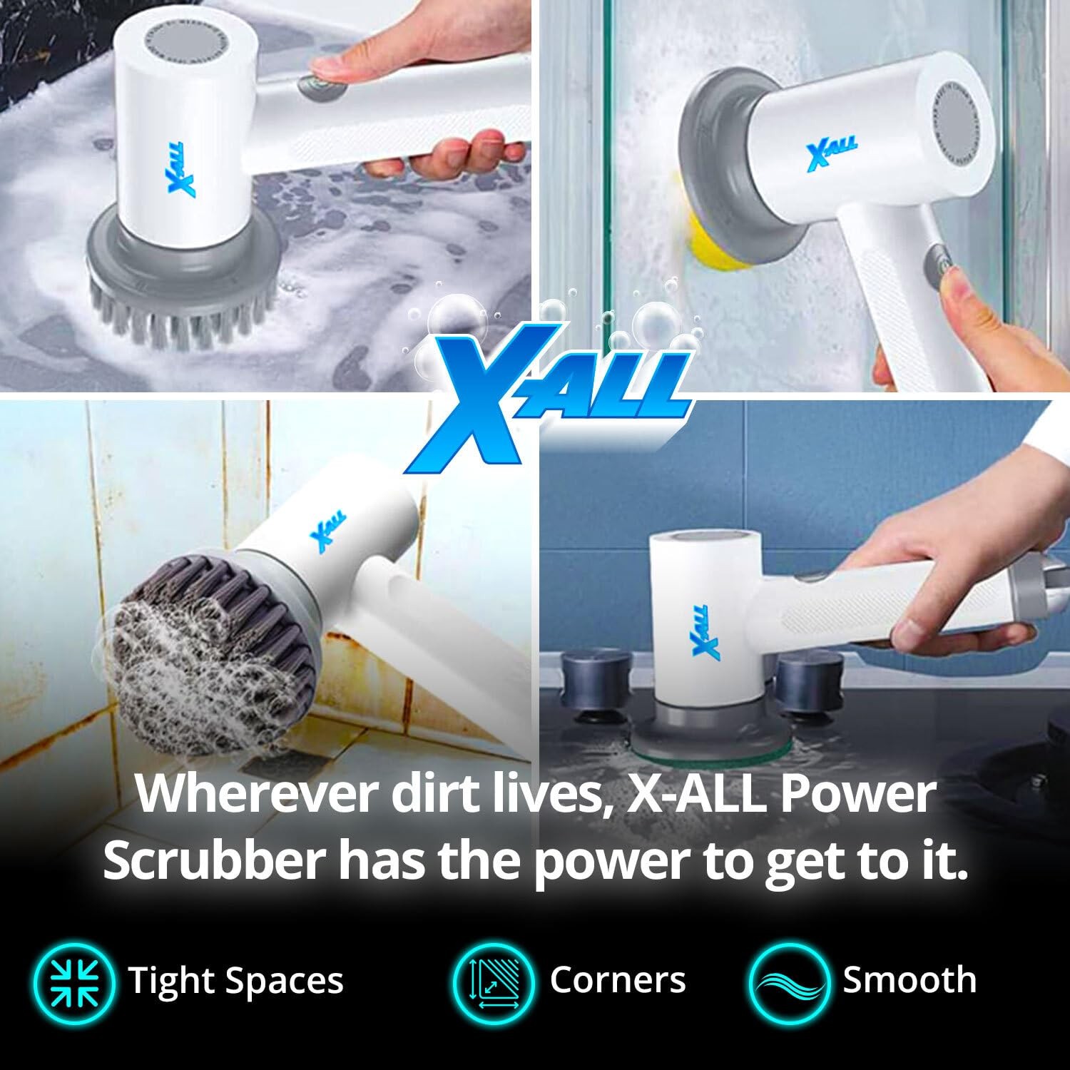 X-All Spin Power Scrubber – Rechargeable Lightweight Waterproof Cordless 2-Sp…