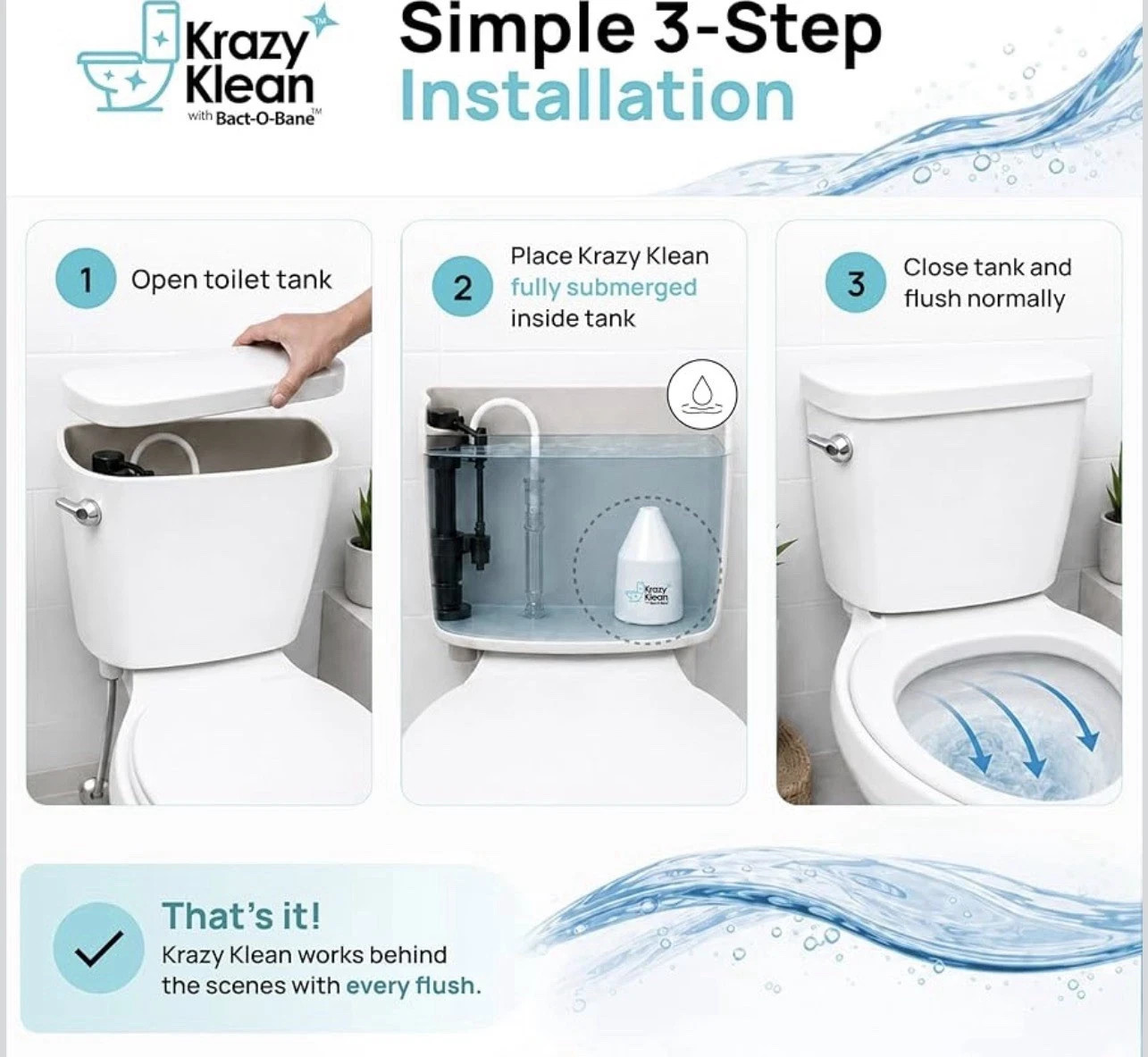 Krazy Klean Automatic Toilet Tank Cleaner Helps Reduce Buildup & Stains 1 count