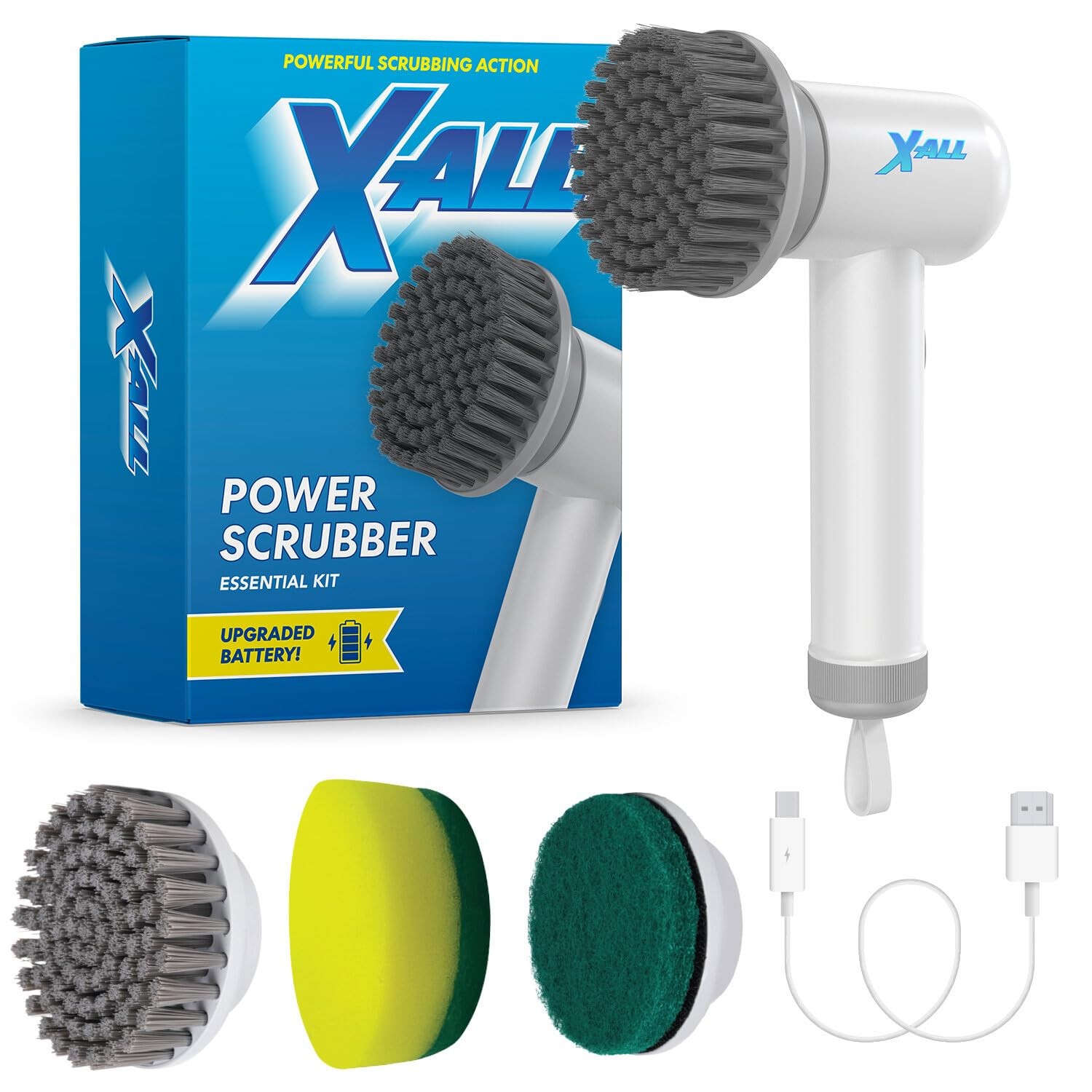 X-All Spin Power Scrubber – Rechargeable Lightweight Waterproof Cordless 2-Sp…