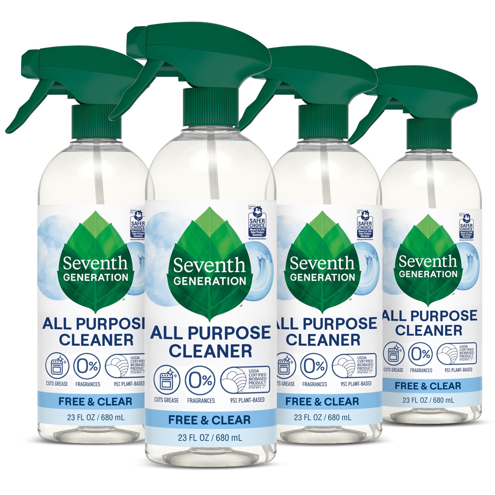 Seventh Generation All Purpose Cleaner, Free & 23 Fl Oz (Pack of 4), White