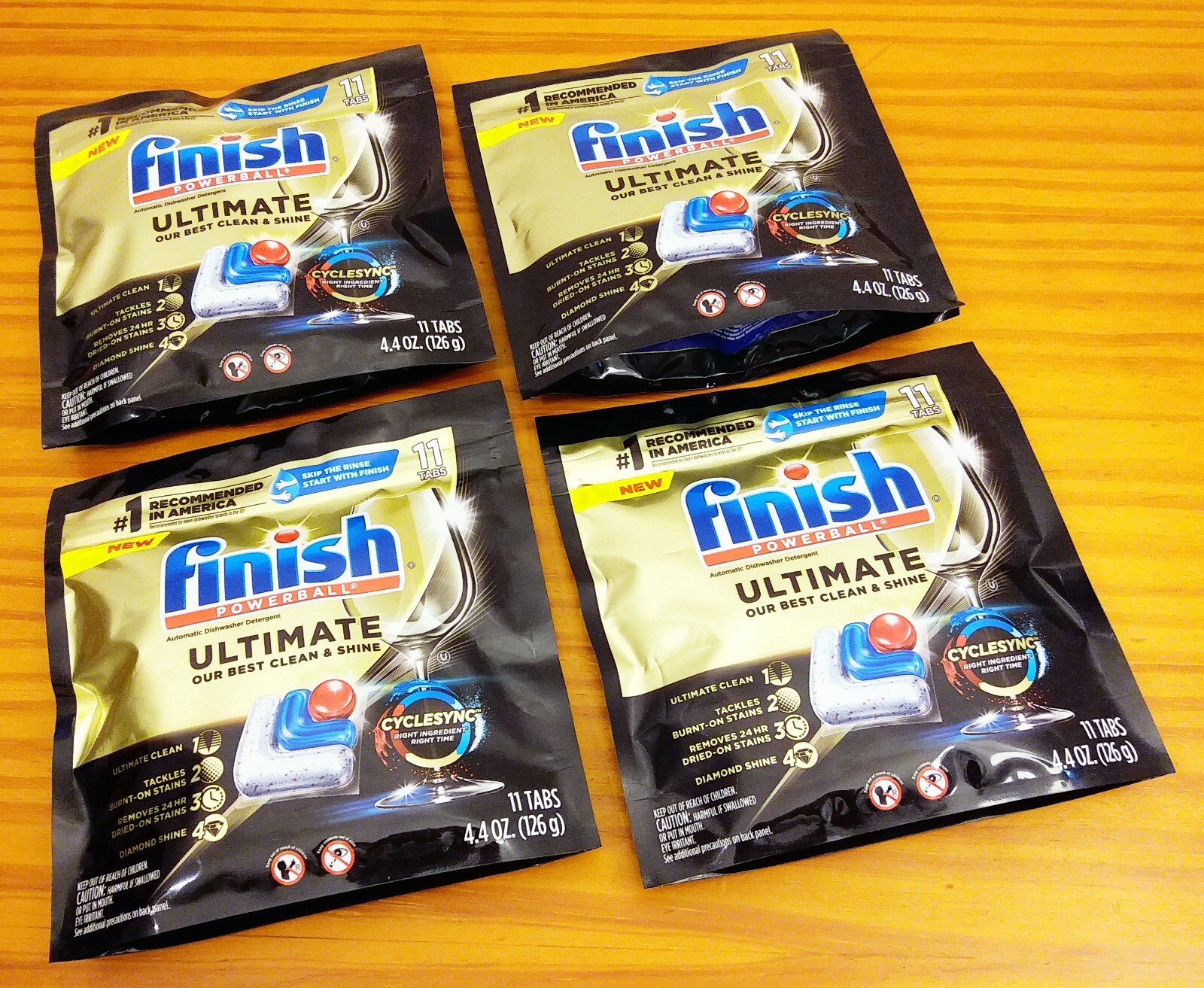 Lot of 4 Finish Powerball Dishwasher Detergent, ULTIMATE, 11 Tabs, 4.4 oz