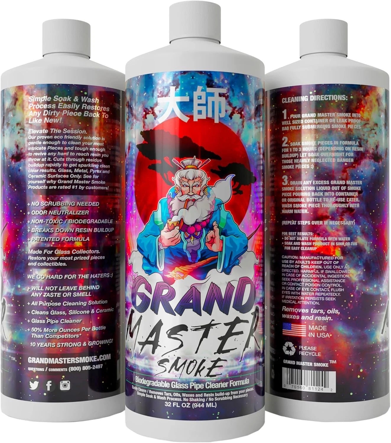 Grand Master Smoke 64oz 2-Pack Soak & Wash Glass Pipe Cleaner