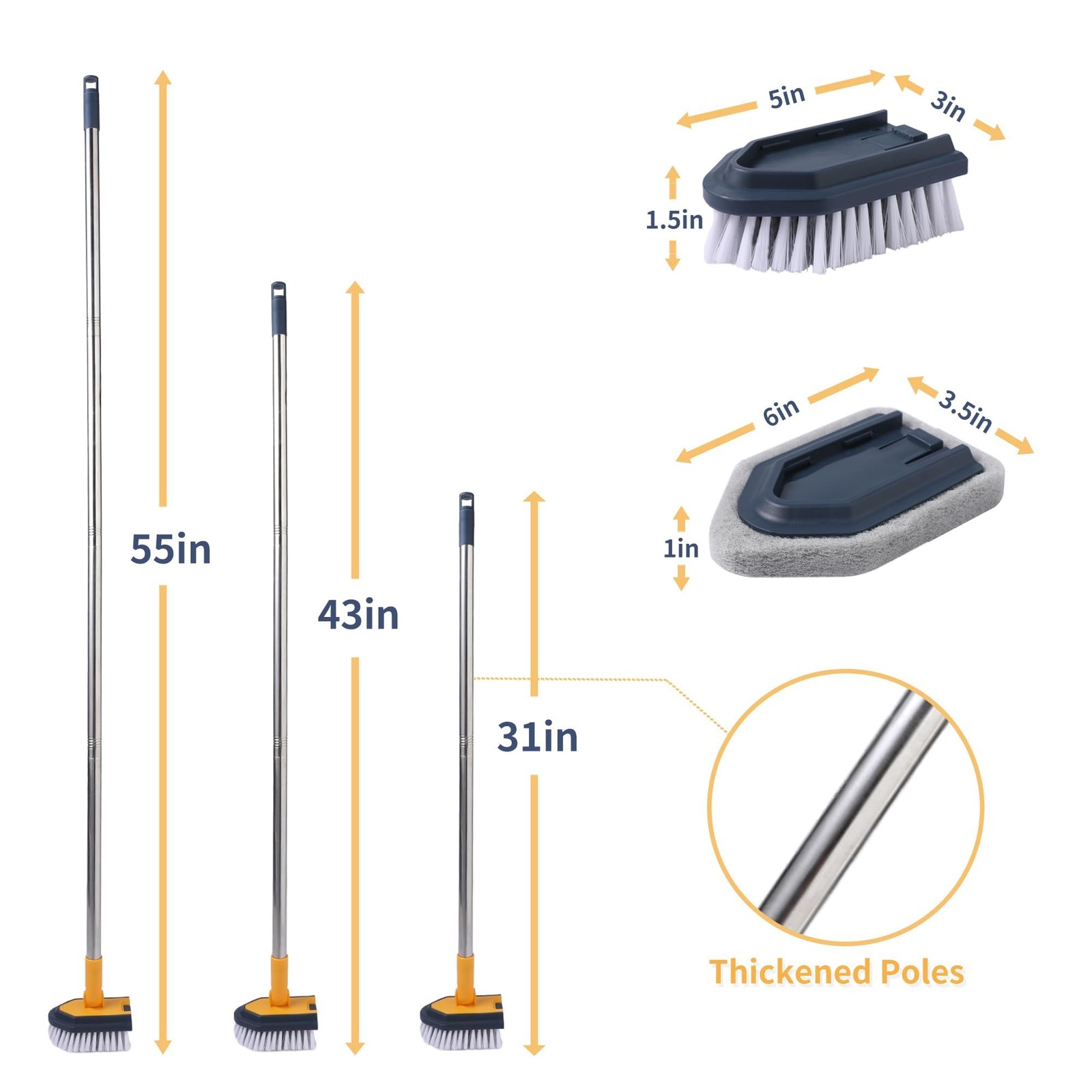 Tub Cleaner Brush with Long Handle, 55″ Extendable Tub Scrubber with Locking …