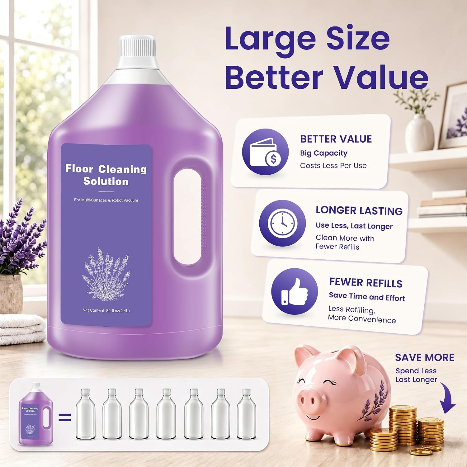 Lavender Scented Floor Cleaning Solution 82 FL OZ Compatible Dreame C Floor