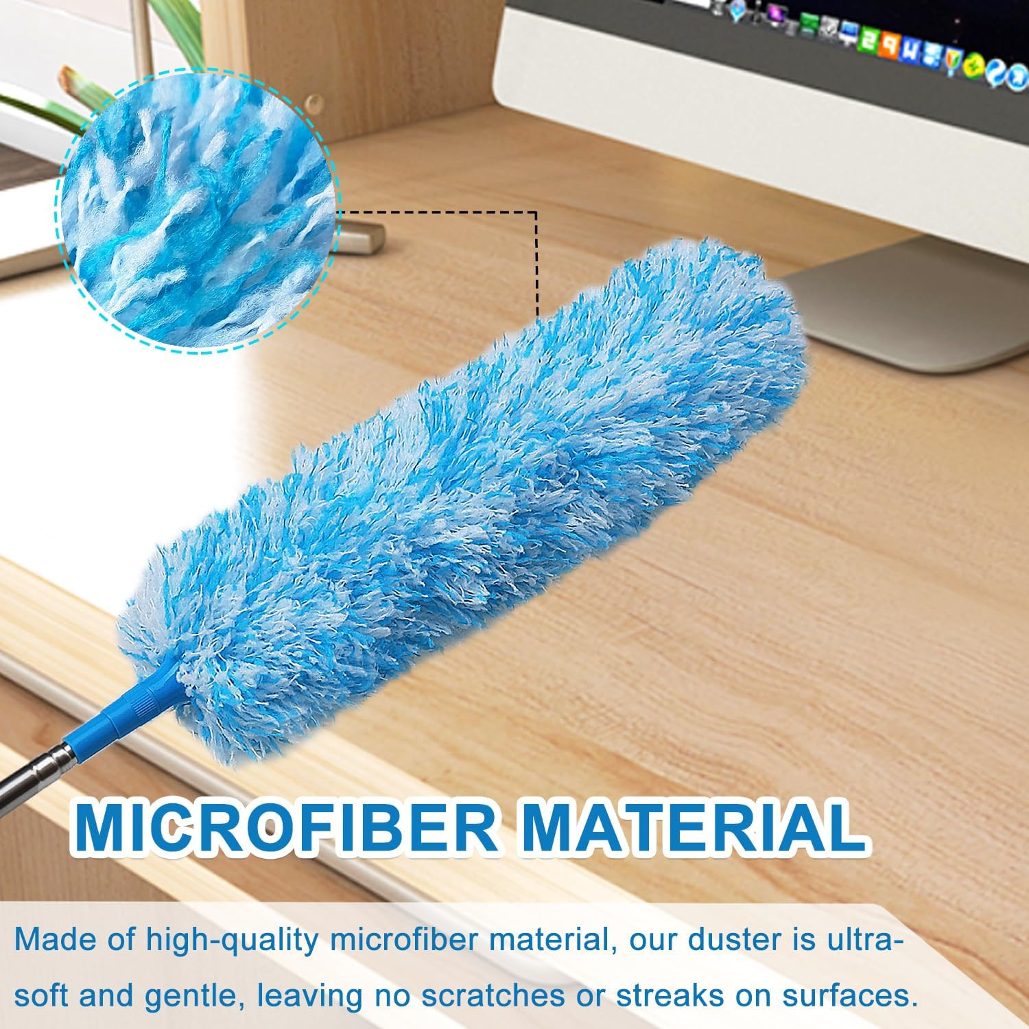 4 Pack Microfiber Feather Dusters, up to 55 Inch Extension Pole