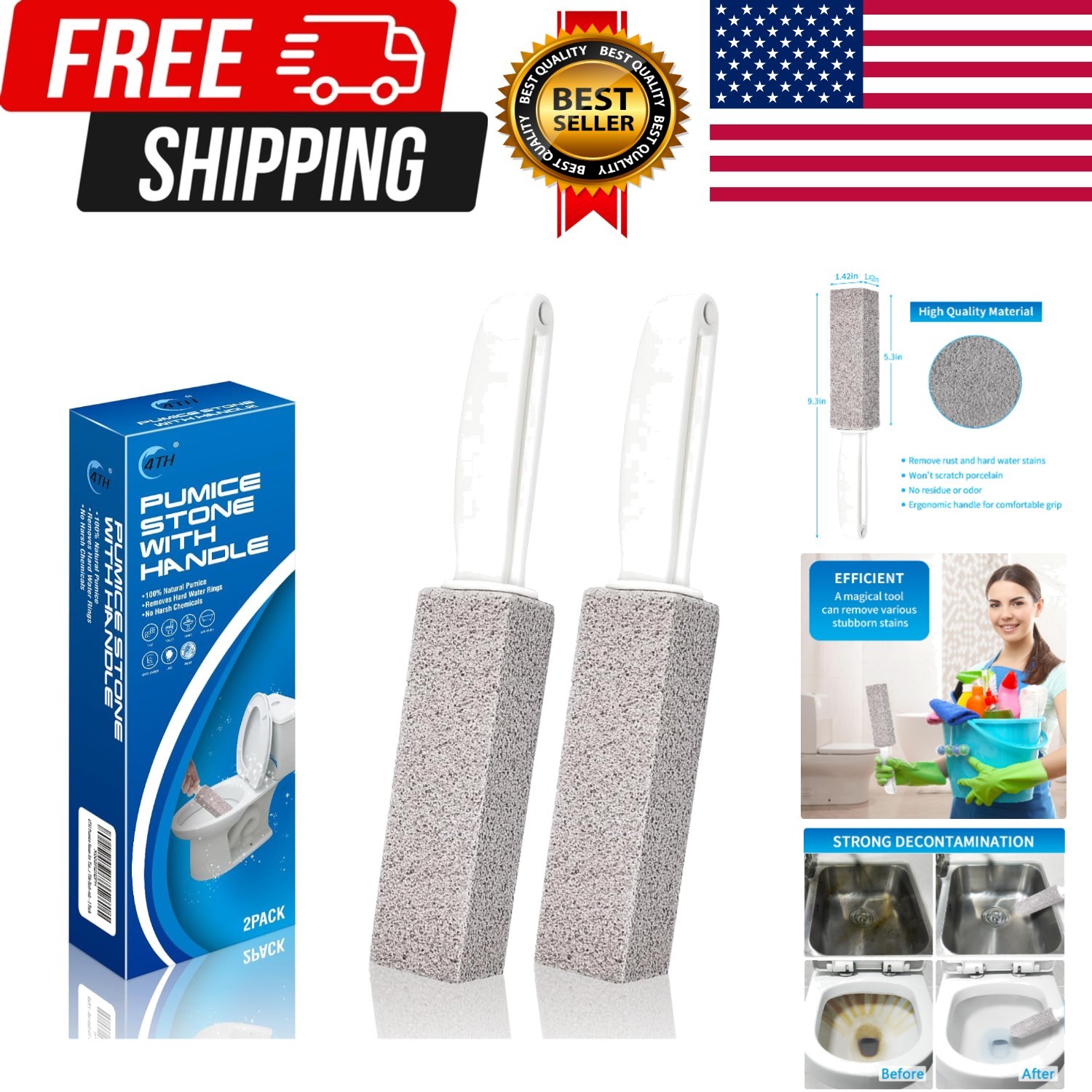 Stone for Toilet Bowl Cleaning, Stick with Handle,Cleans Away Limescale Stain…